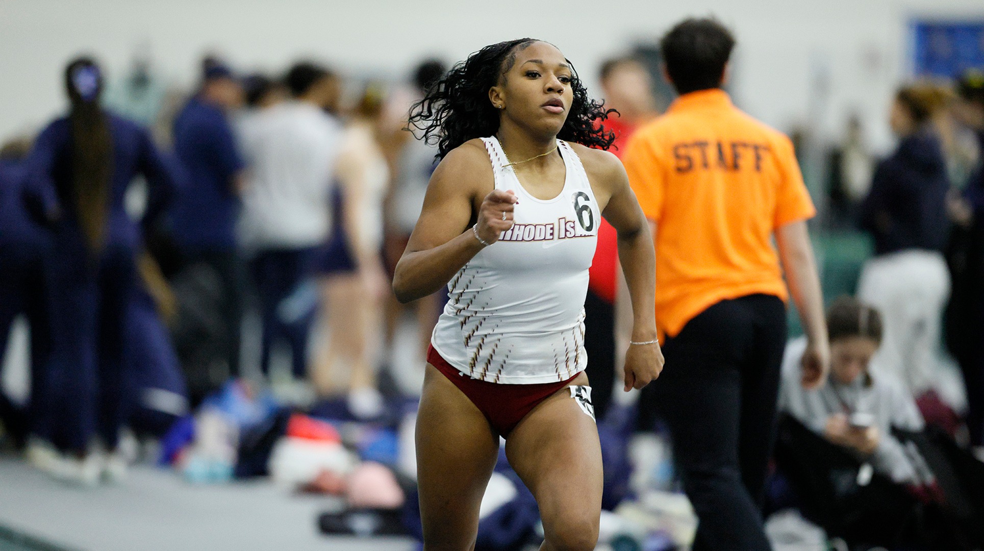 Aaliyah Barbour-Chamble in action during the 2025-26 Little East Track and Field Championship