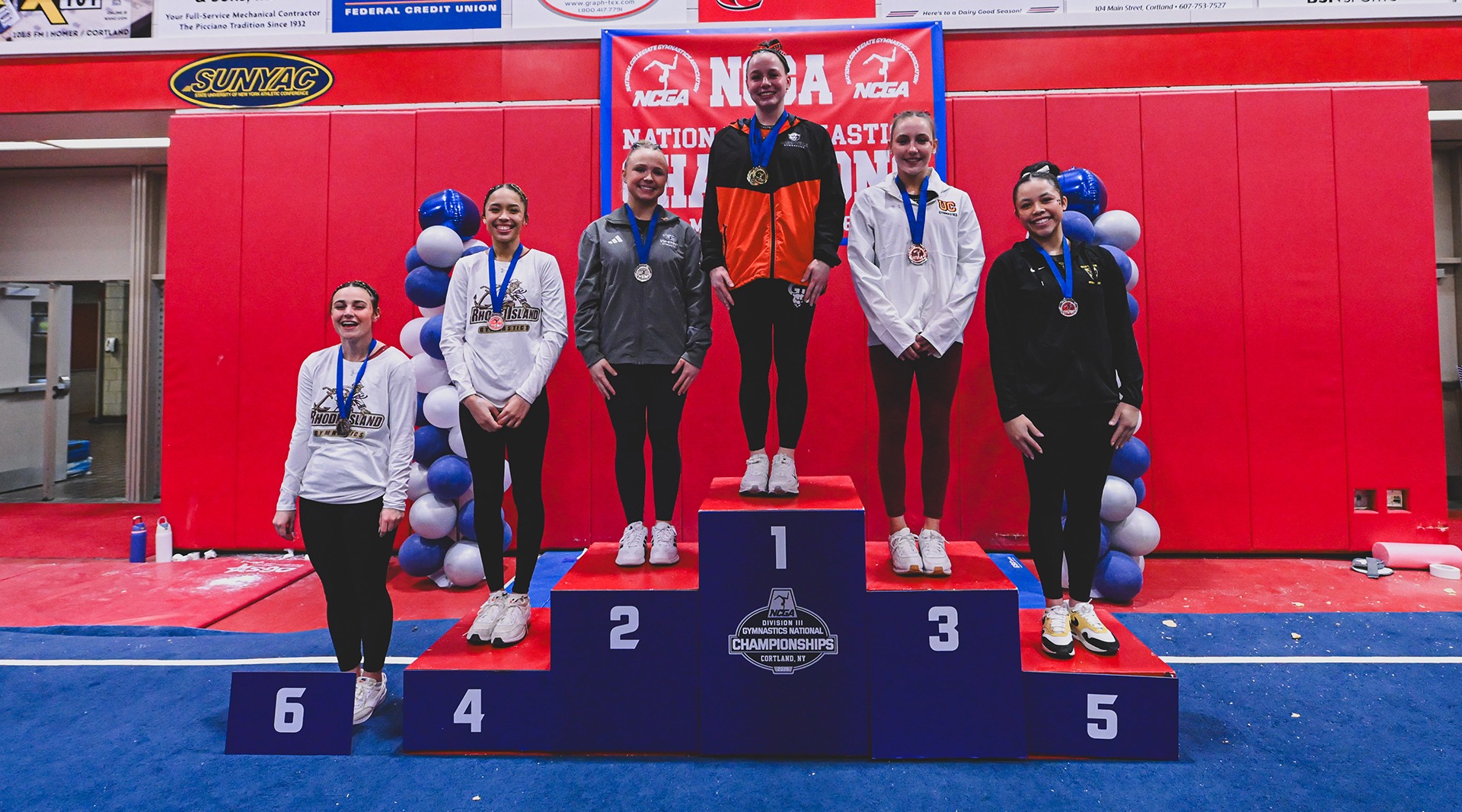 Payton Greene and Aaliyah Krause 2026 NCGA All-Around All-American Podium Photo