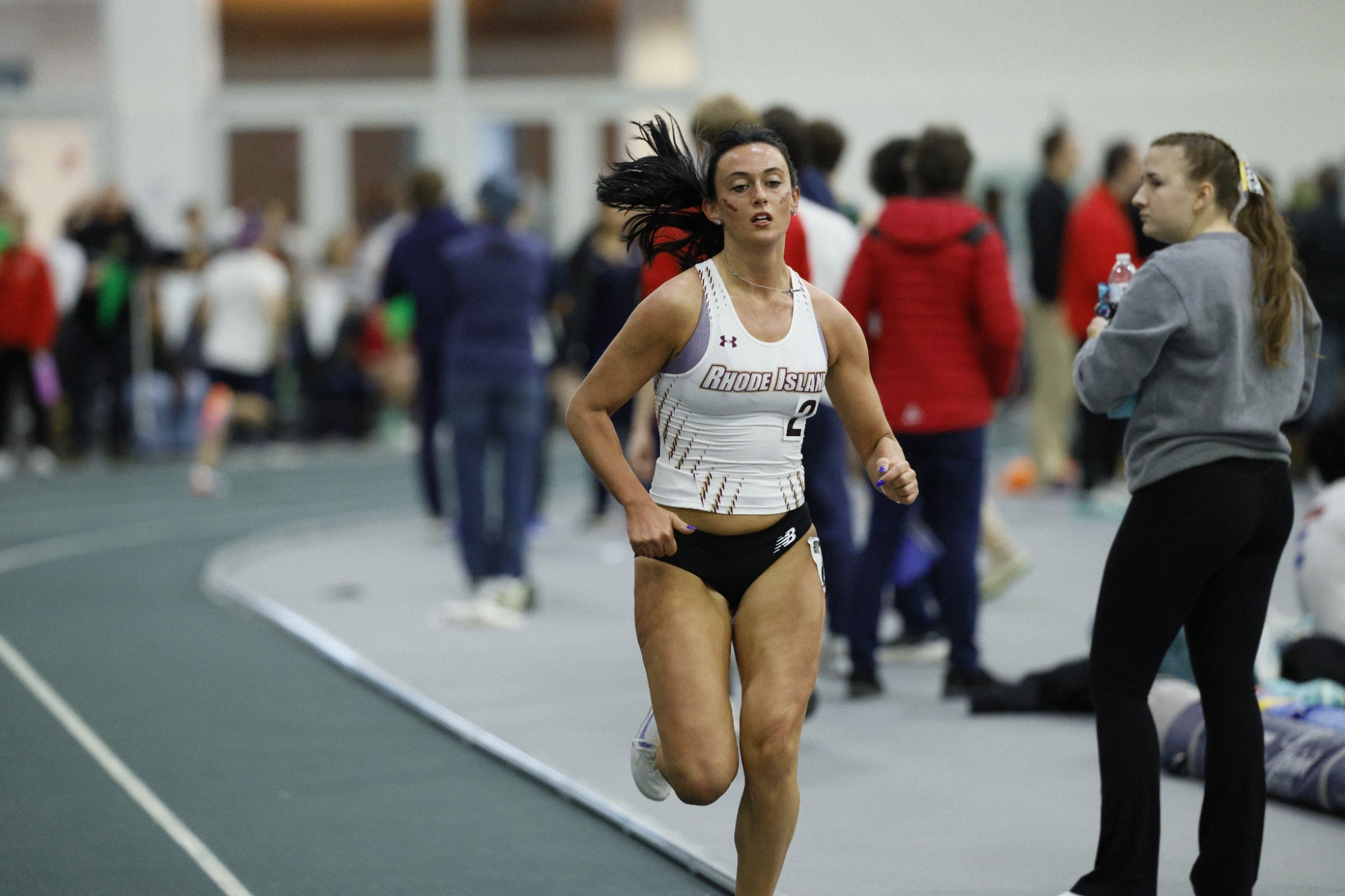 Haley Oliver in action at the 2026 Little East Women's Indoor Track and Field Championship