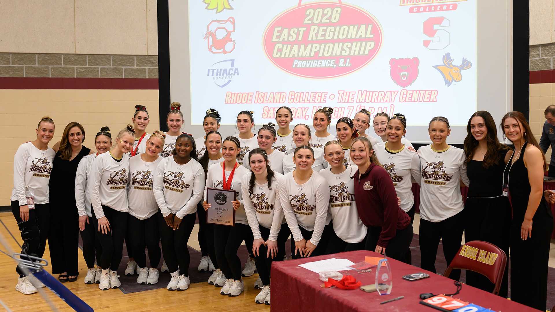 2026 Rhode Island College Women's Gymnastics Team Photo from the NCGA East Regional Championship