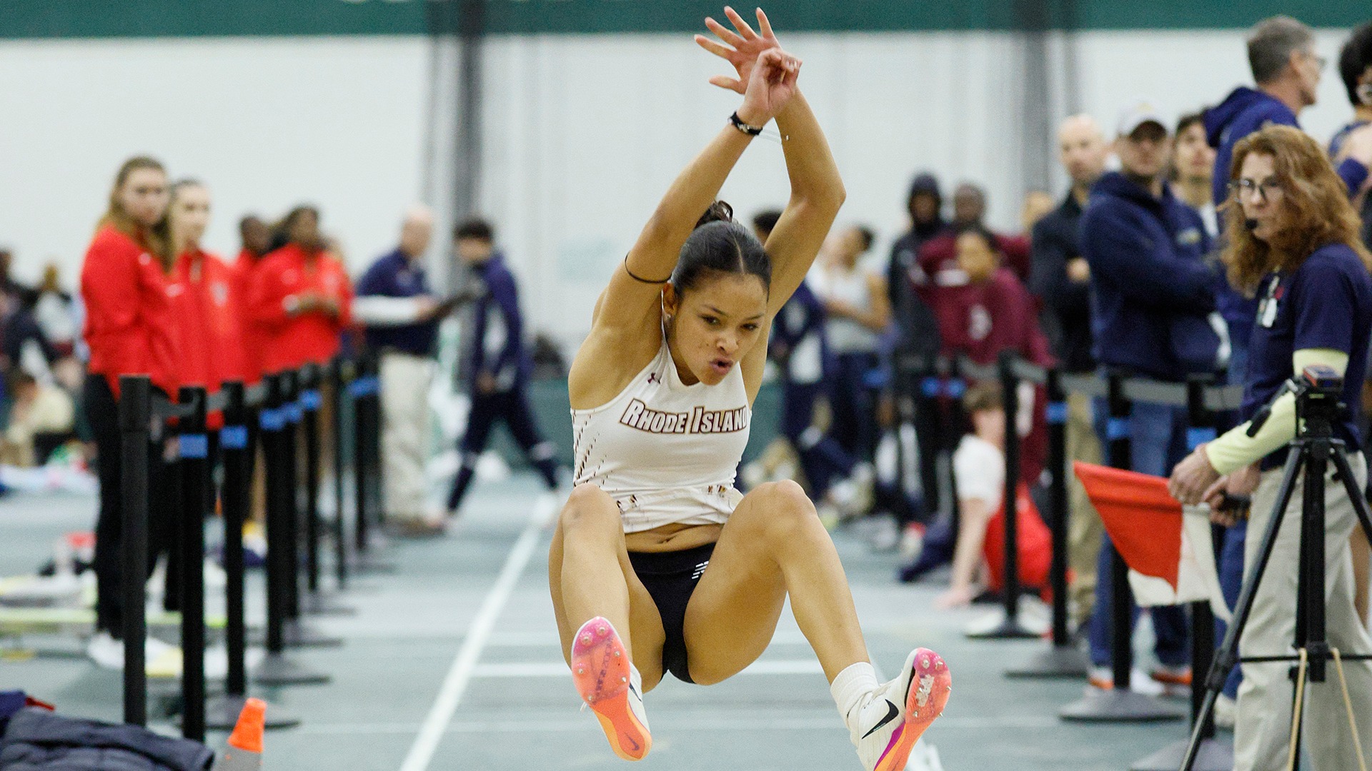 Quiana Pezza in action in the long jump at the 2026 Little East Indoor Championship