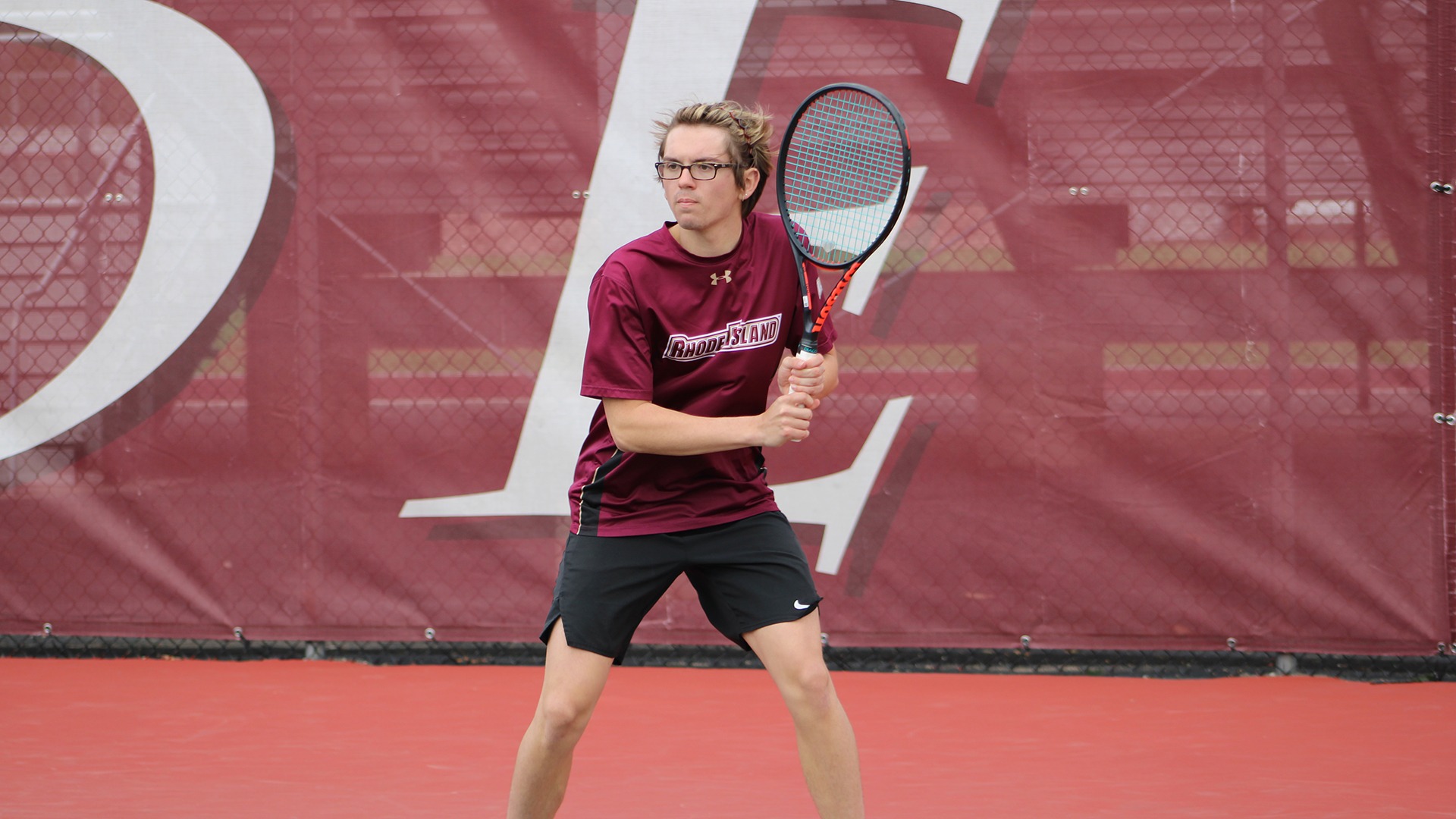Ethan Clegg in action during the 2026 men's tennis season