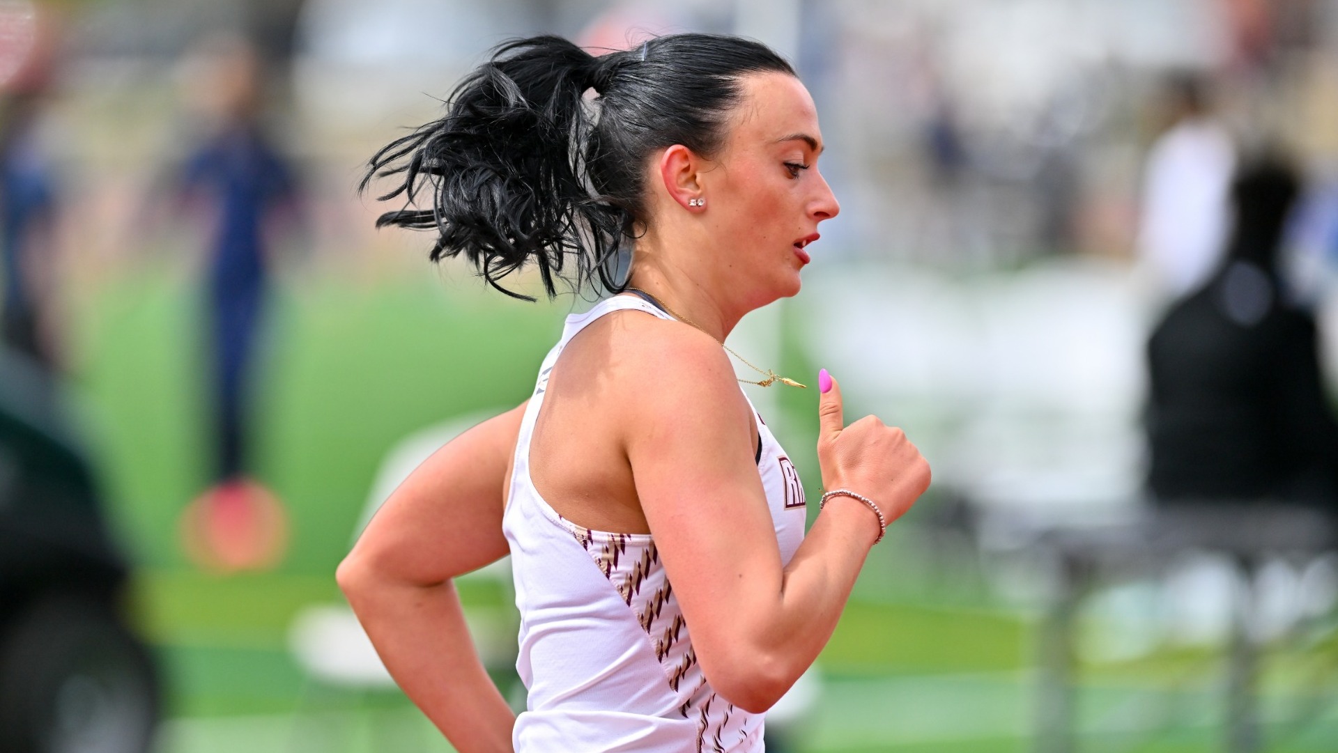 Haley Oliver in action during the 2026 Little East Women's Outdoor Track and Field Championship