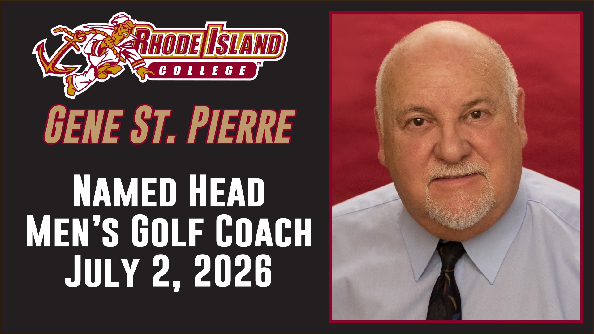 Gene St. Pierre Named Head Men's Golf Coach Graphic (Head Shot and text)