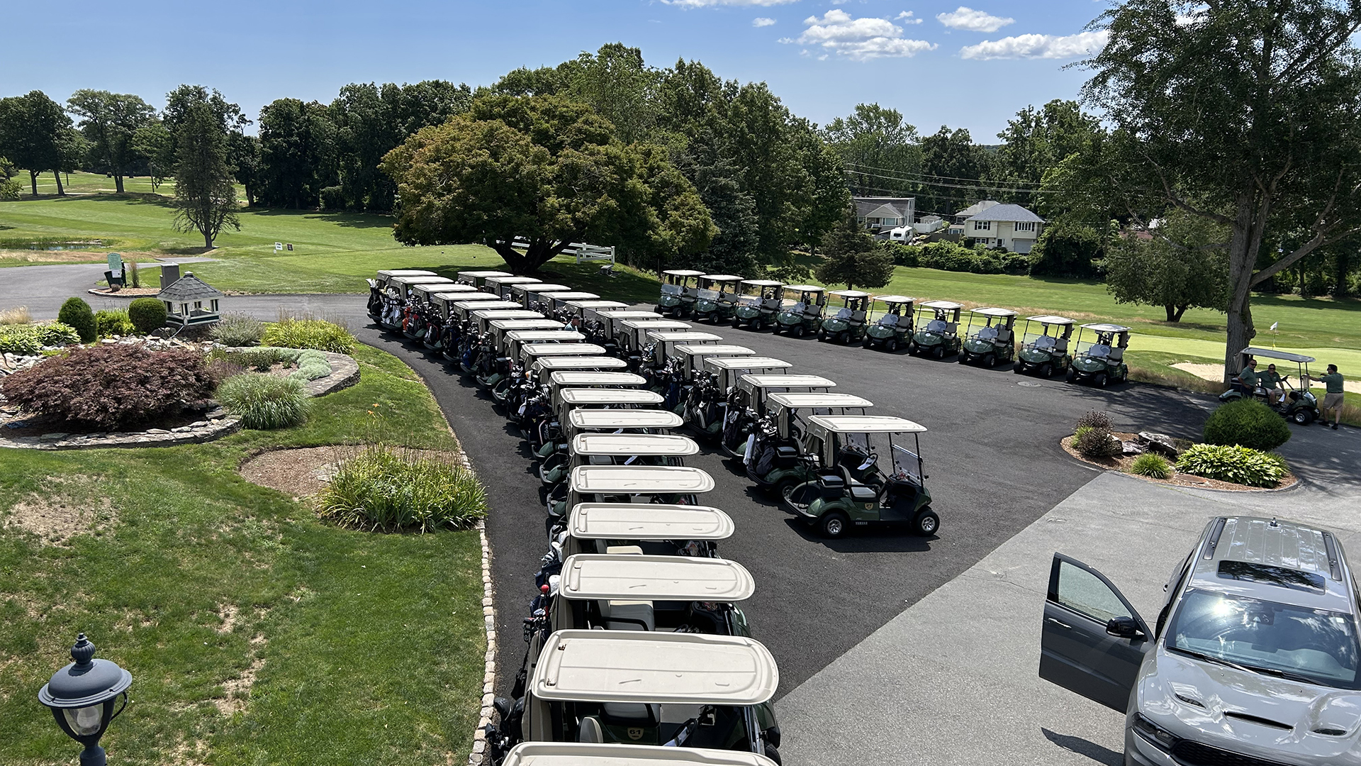 Golf Carts Lined up for 2026 Anchor Club Golf Day