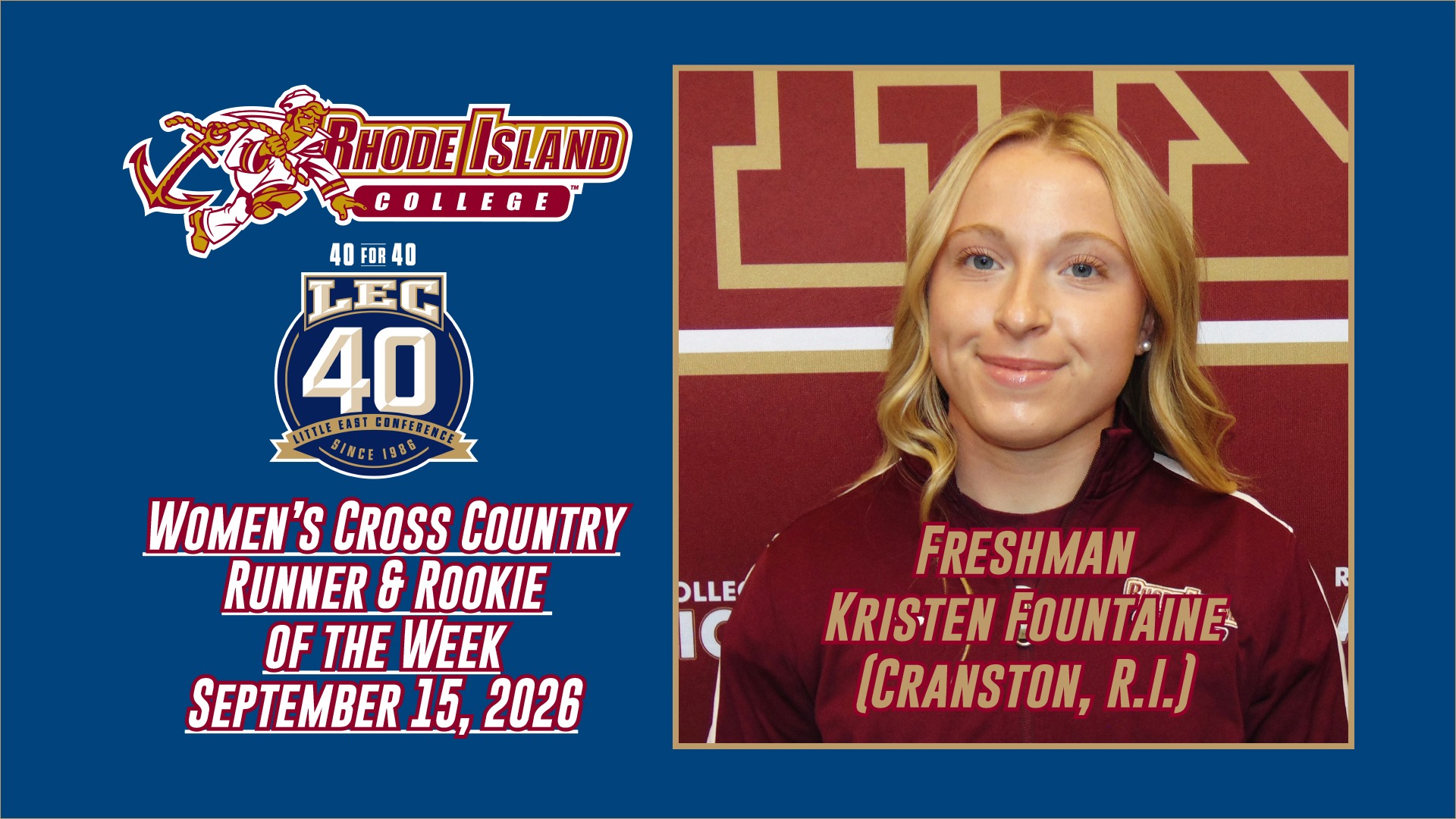Kristen Fountaine LEC WXC Runner and Rookie of the Week Graphic (Sept. 15, 2026)