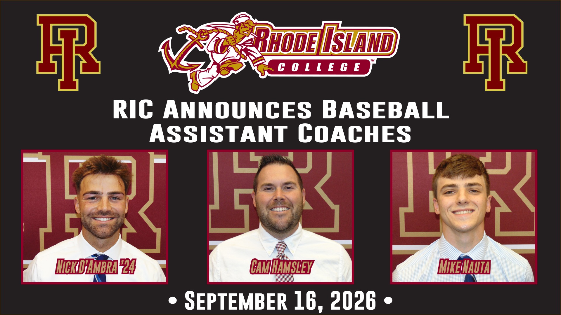 Nick D'Ambra, Cam Hamsley and Mike Nauta Named Assistant Baseball Coaches Graphic
