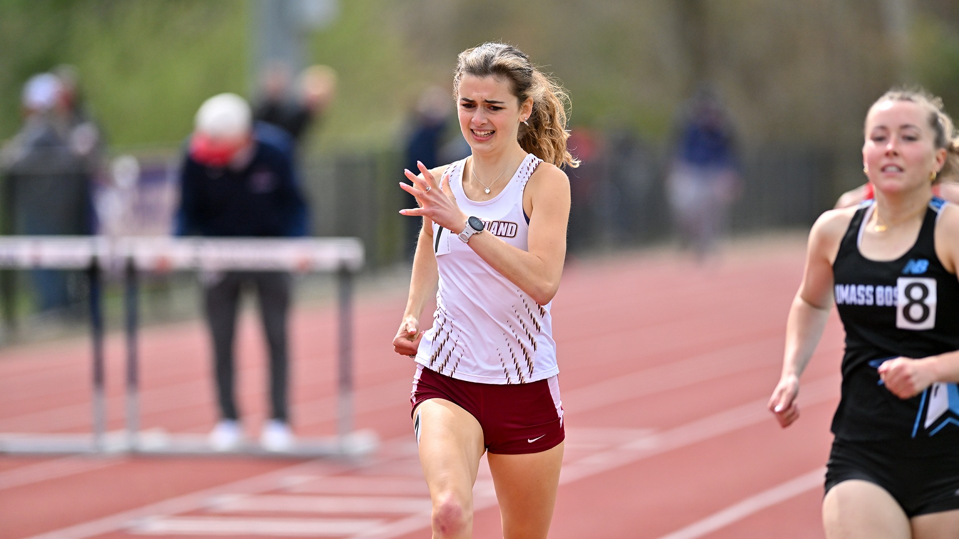 Grace Lane in action at the 2026 Little East Women's Outdoor Track and Field Championship