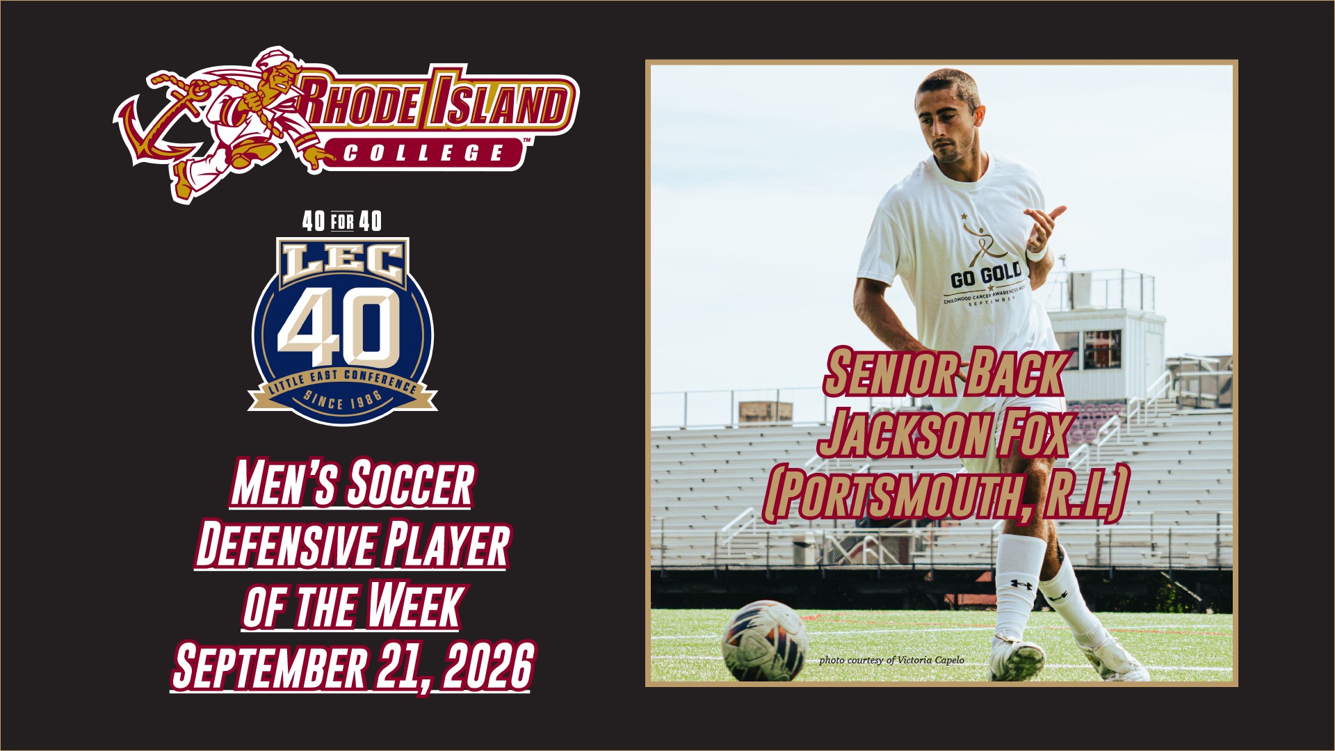 Jackson Fox Named Little East Men's Soccer Defensive Player of the Week Graphic