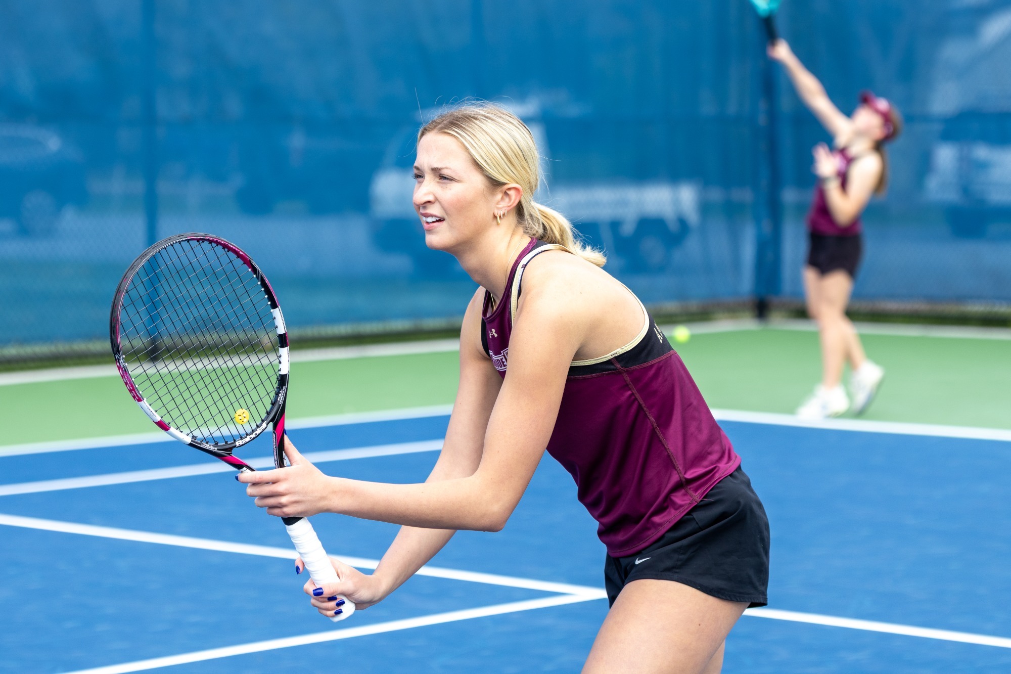 Addison Halock in action at the 2026 NCAA Div. III Women's Tennis Championship