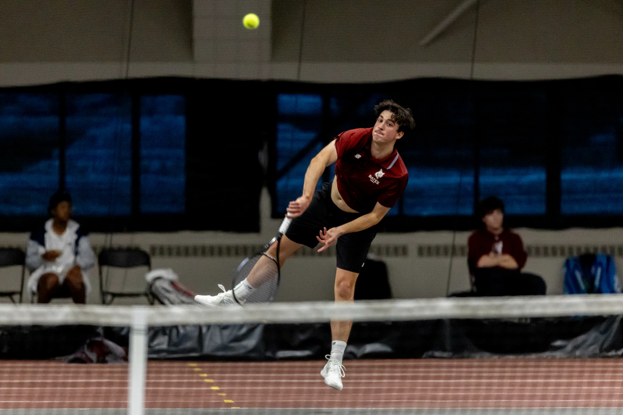 Bates College men's tennis hosts No. 12 Middlebury, 3/30/25 in Merrill Gymnasium.