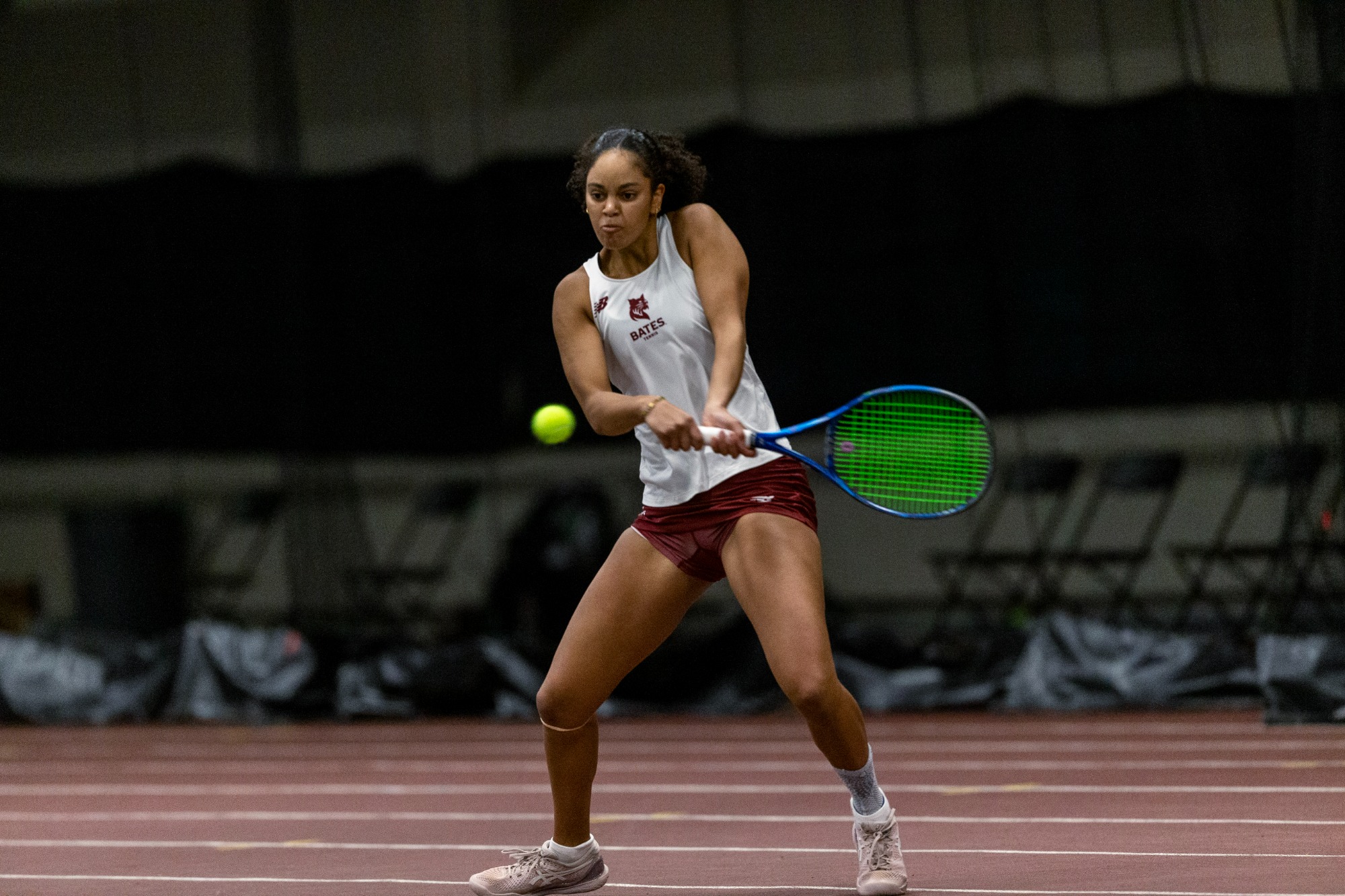 Bates women’s tennis hosts Wesleyan on April 13, 2025. (Theophil Syslo | Bates College)
