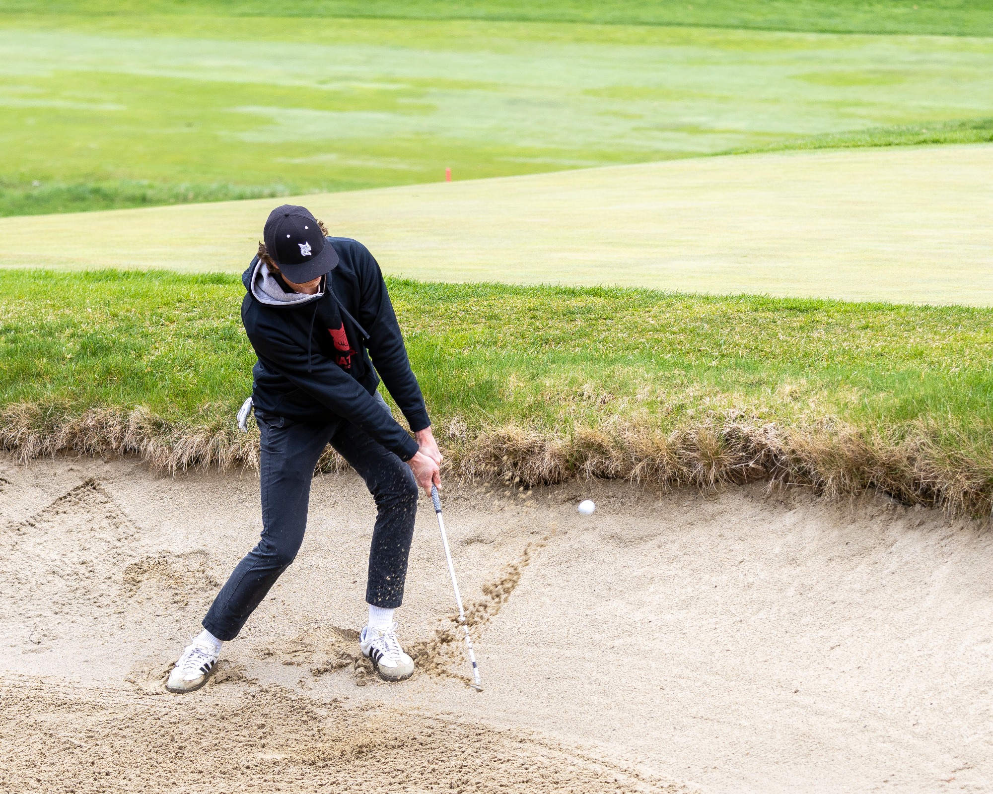Henry Ehrlich sand trap at third green at Taconic Golf Club, Williamstown. 2025 NESCAC Championship