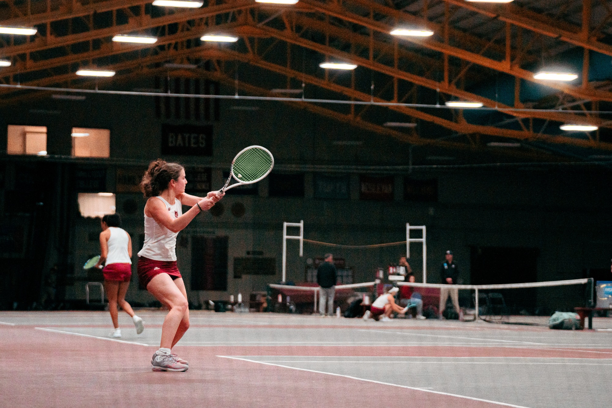 Bates women's tennis hosts No. 26 Vassar in Merrill Gymnasium, 2/28/26.
