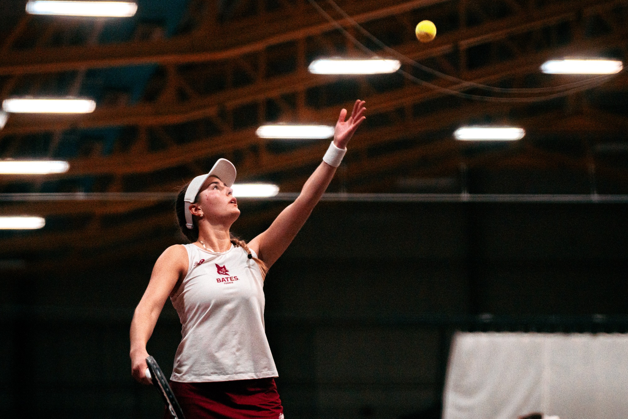 Bates women's tennis hosts No. 26 Vassar in Merrill Gymnasium, 2/28/26.