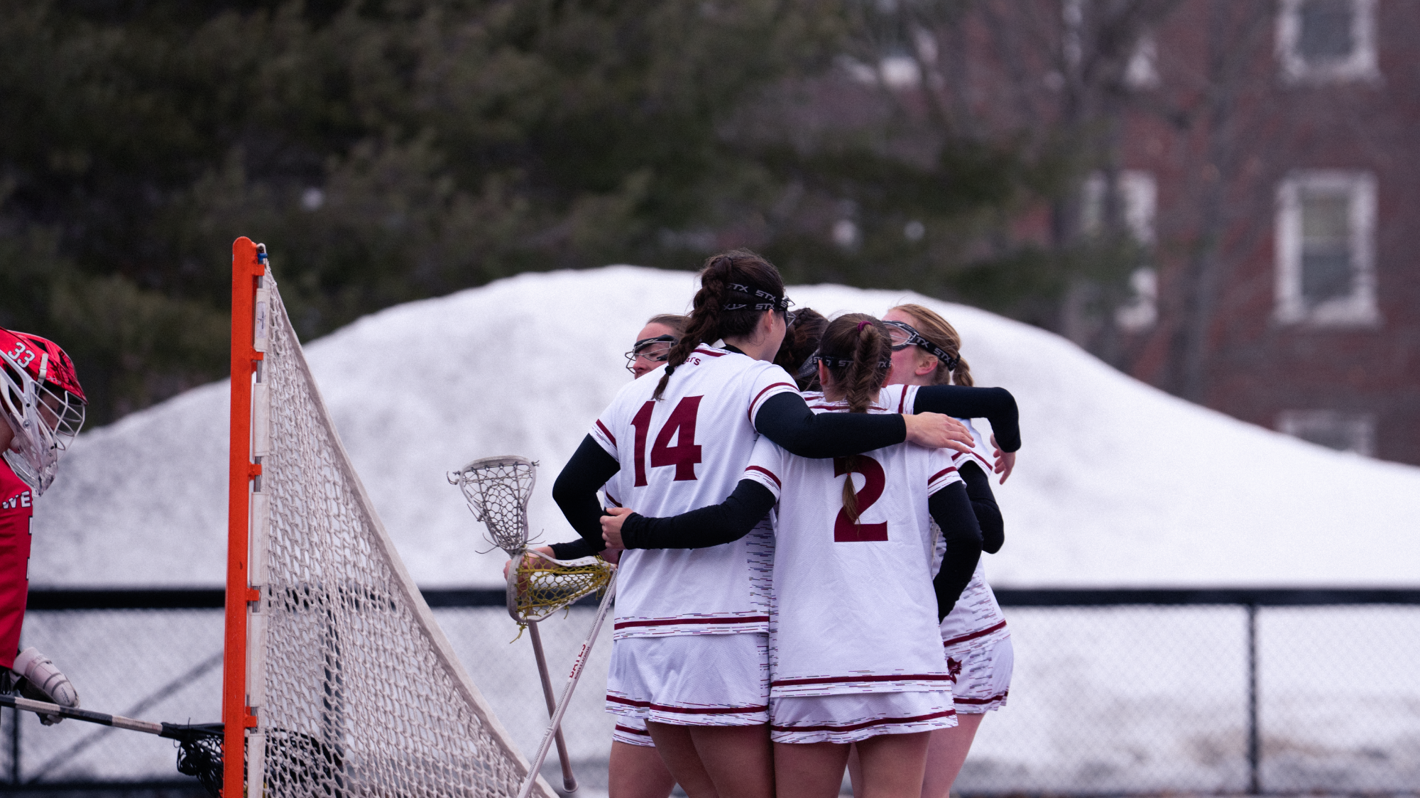 Bates College women's lacrosse hosts No. 5 Wesleyan University, 02/28/26, at Garcelon Field.