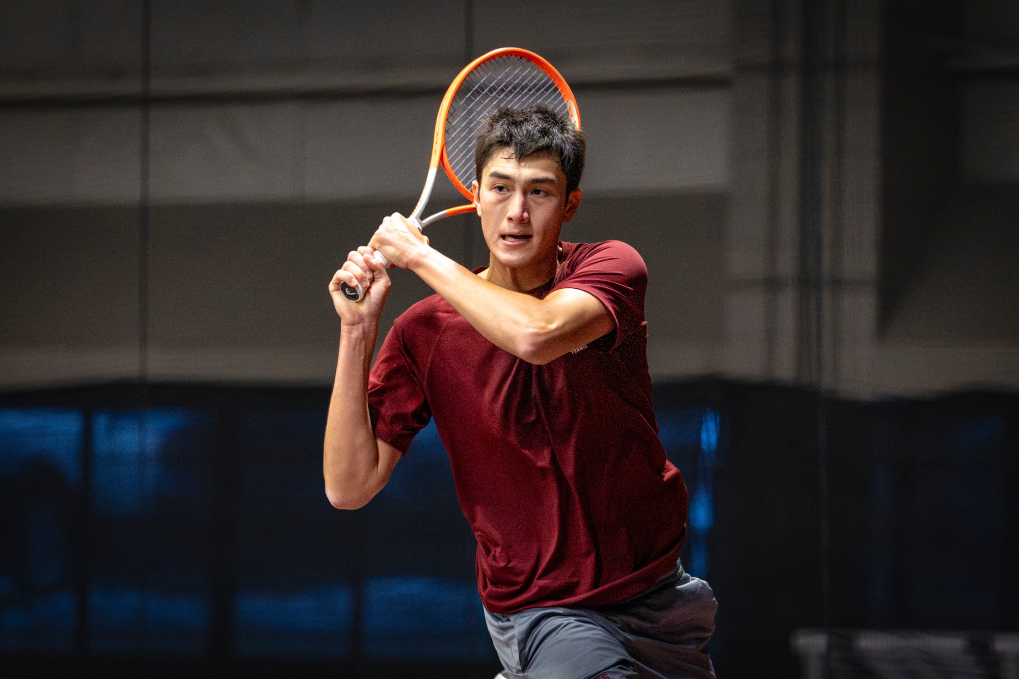 Bates Mens Tennis plays Bowdoin College inside on a bright and cold late March day at home.