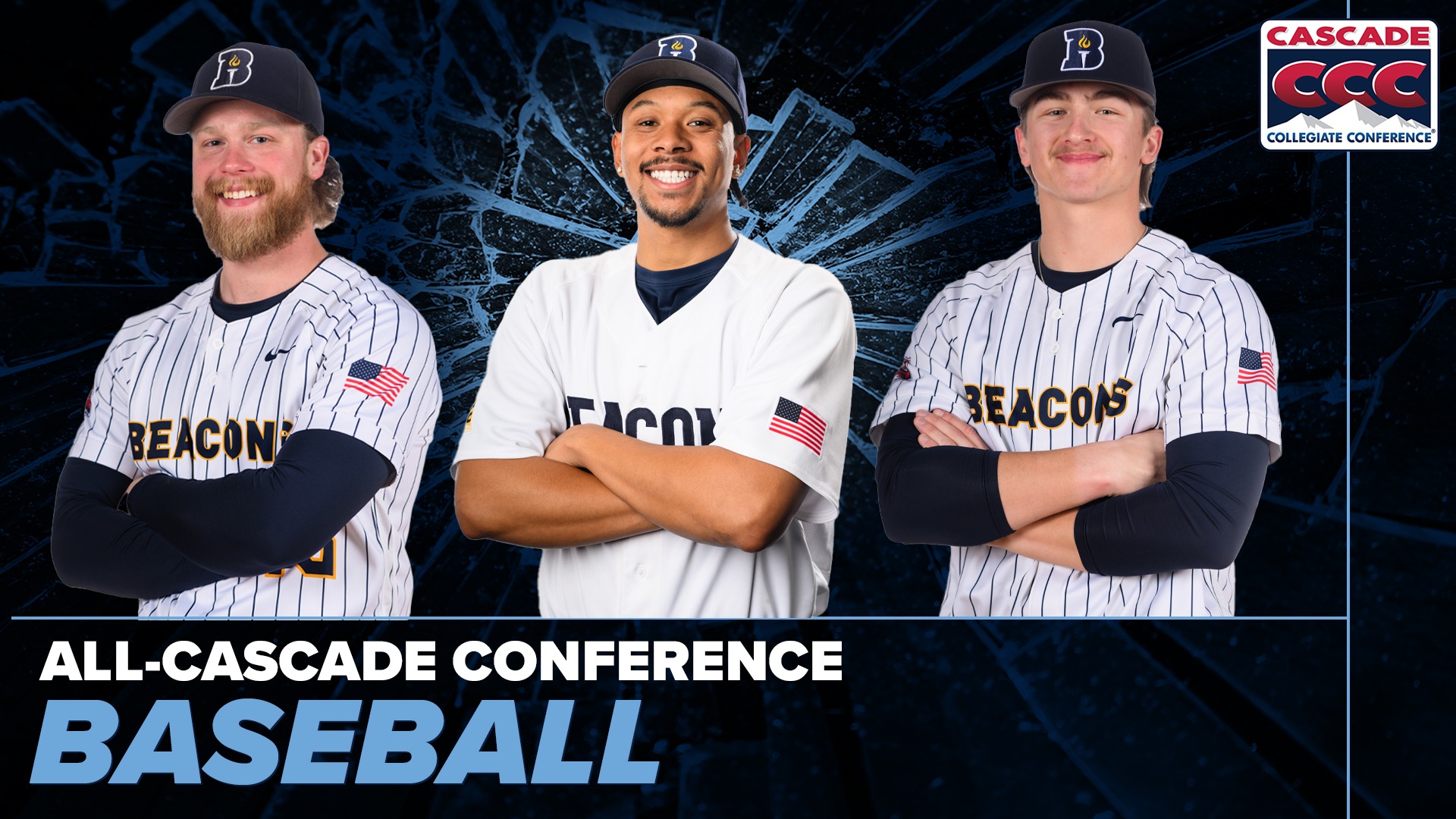 2026 Baseball All-Conference Selections (l-r: Nate Stevens, Albert Jennings, Caleb Richter)