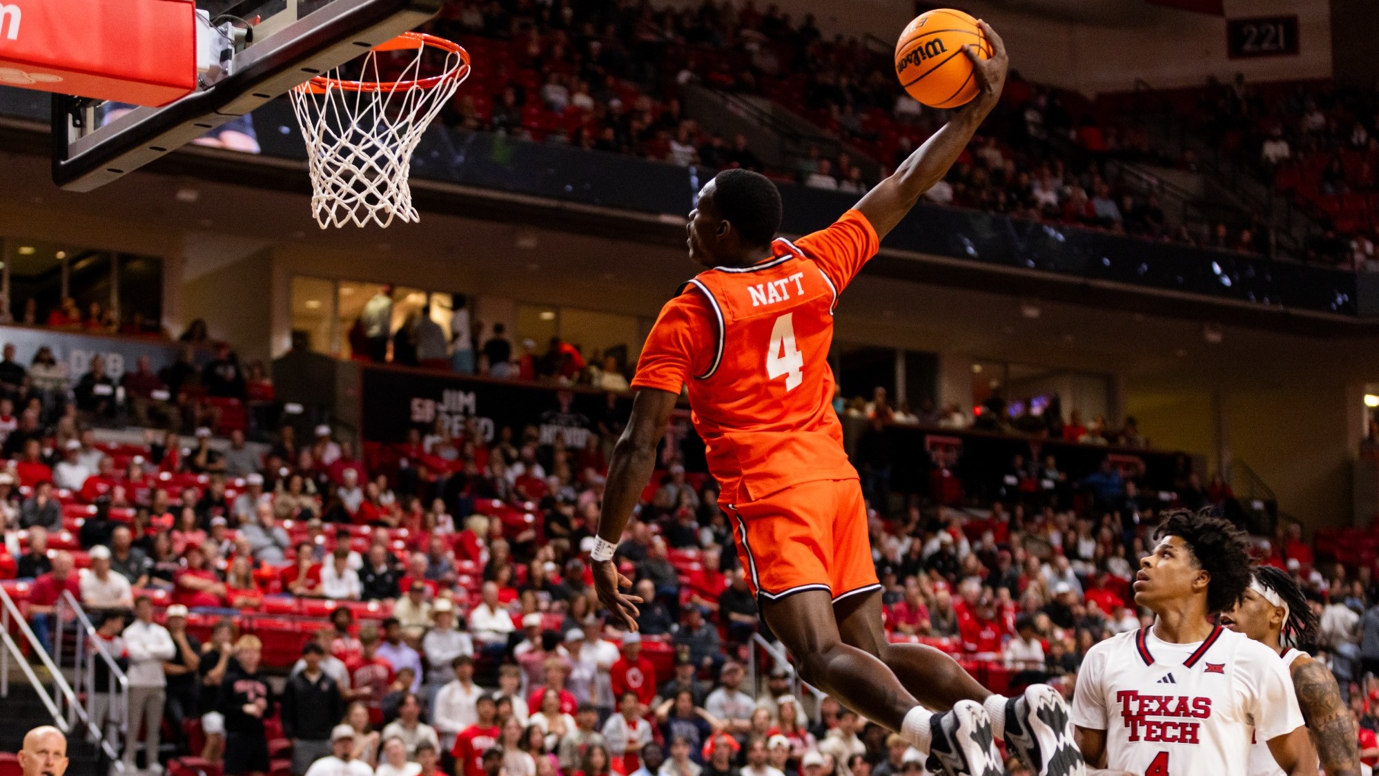 Kashie Natt goes up for a dunk against Texas Tech at United Supermarket Arena