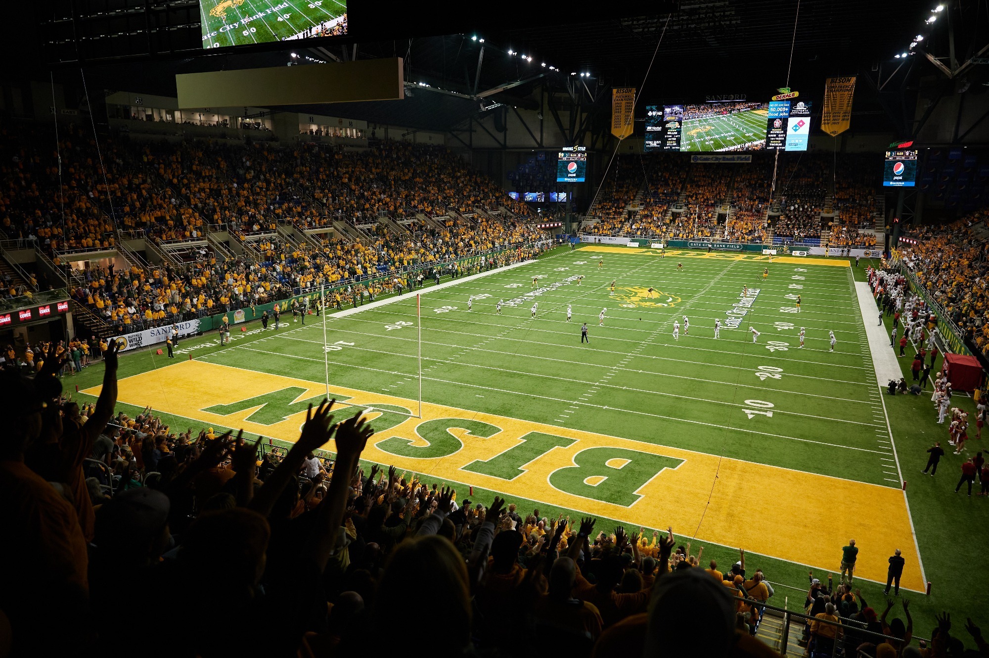 Interior view of Gate City Bank Field at the Fargodome during an NDSU football game