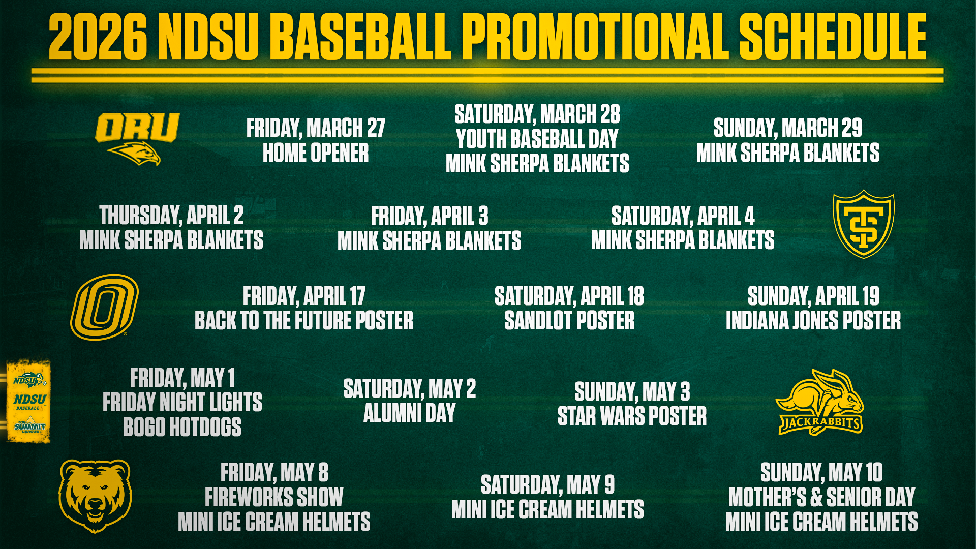2026 BSB Promotional Schedule