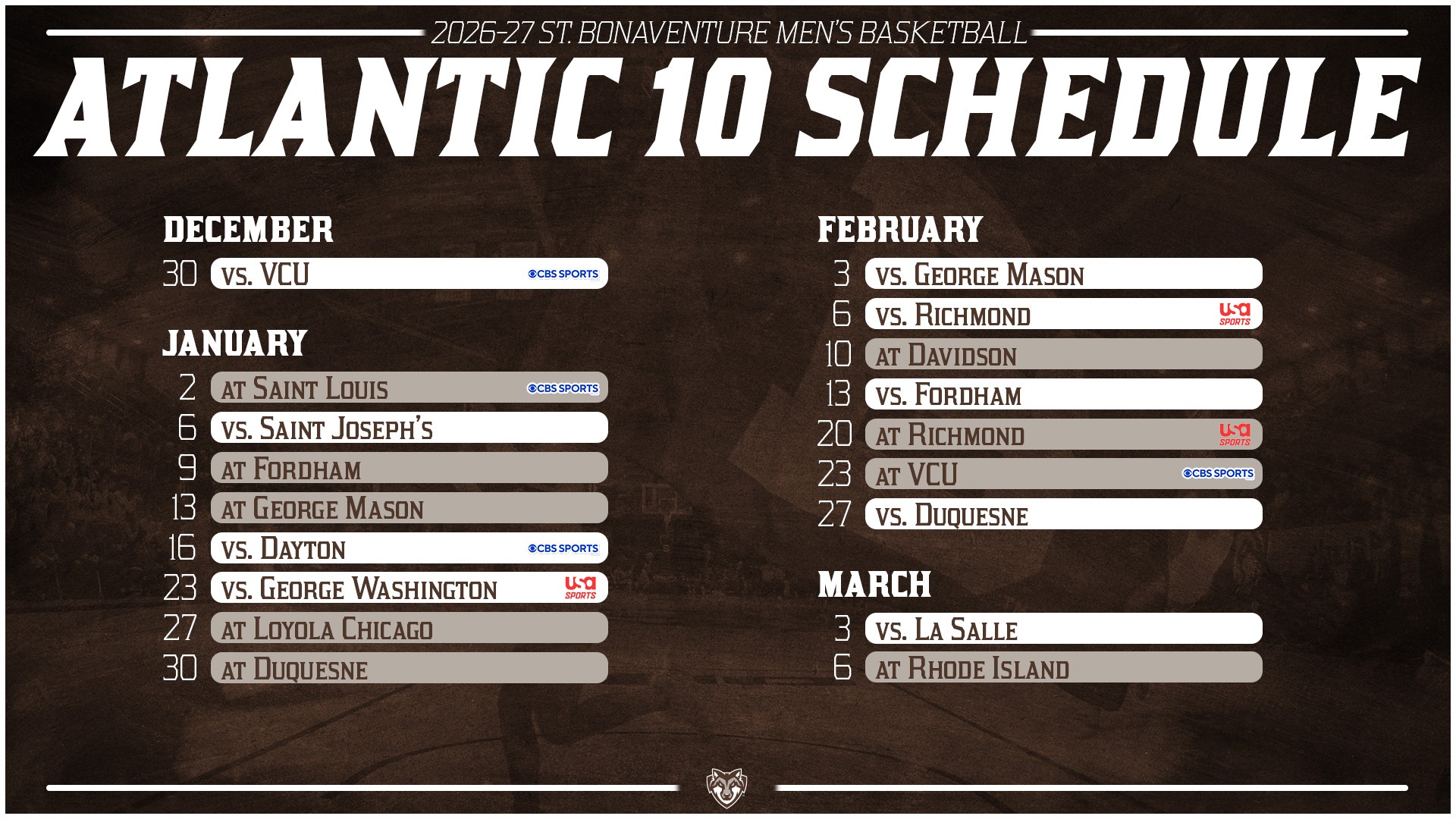 2026-27 MBB Atlantic 10 Schedule