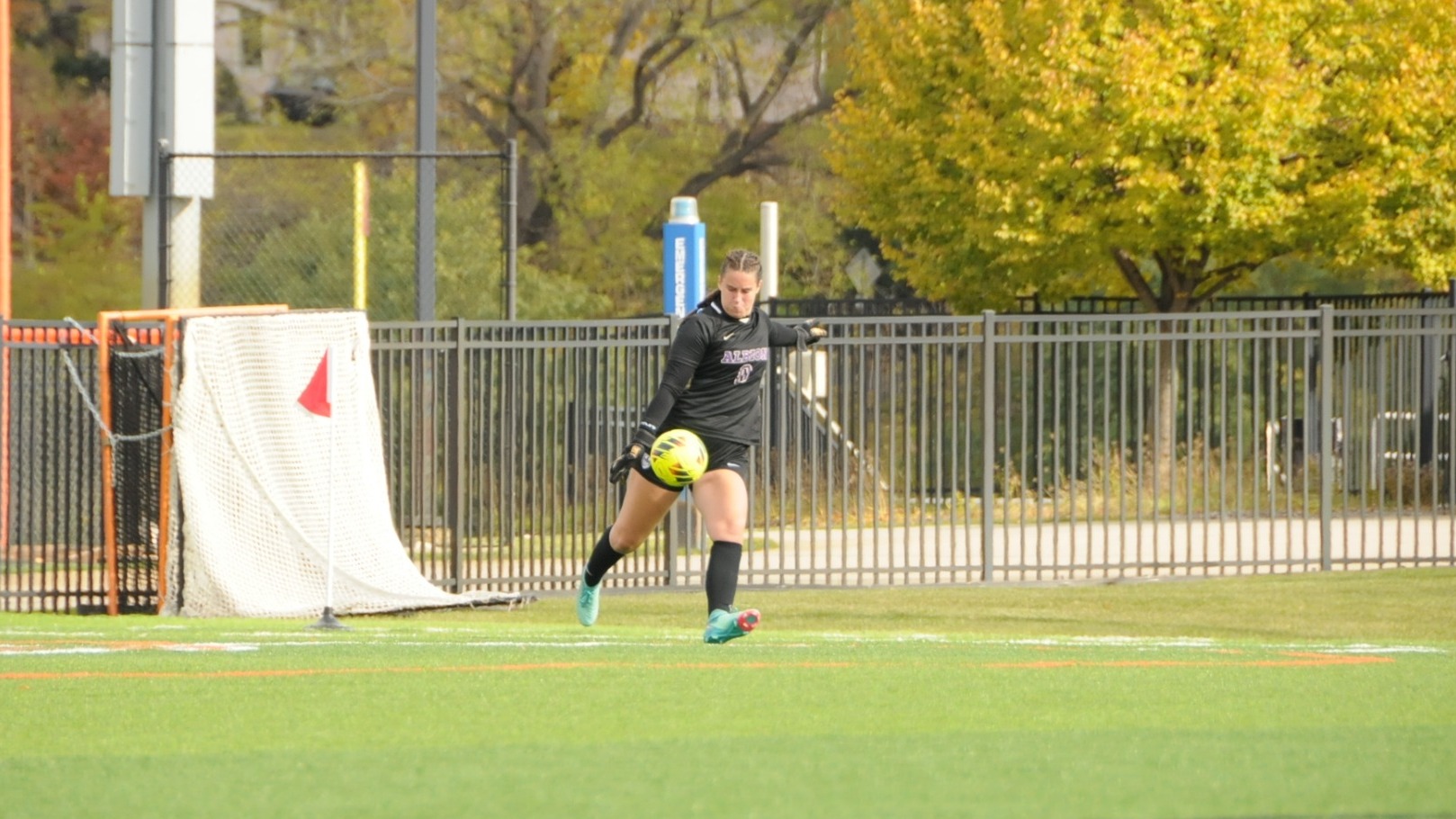 Maddie Welsh kicks vs. Kalamazoo