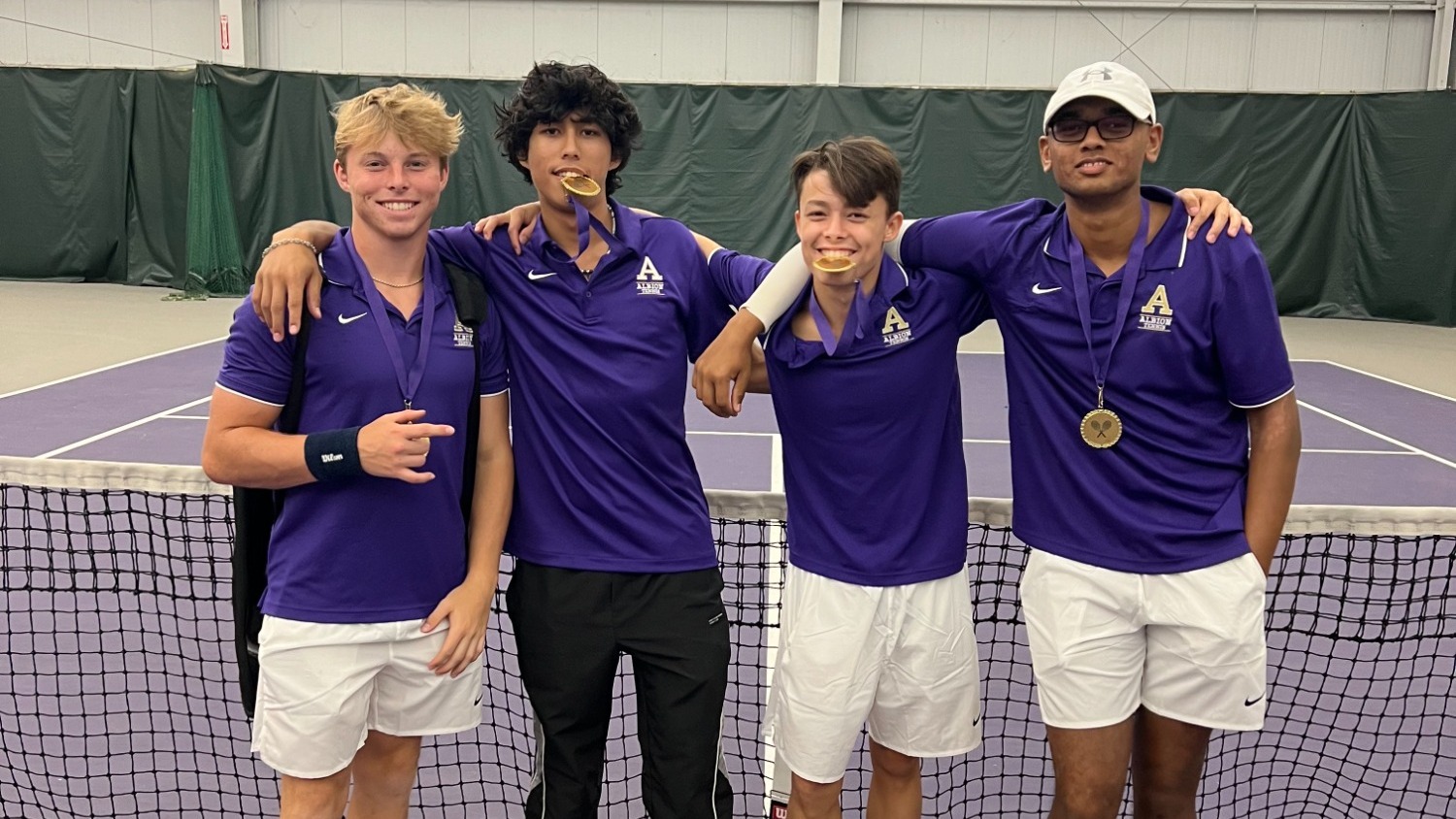 Men's Tennis Winners Pose together at Albion Doubles Tournament