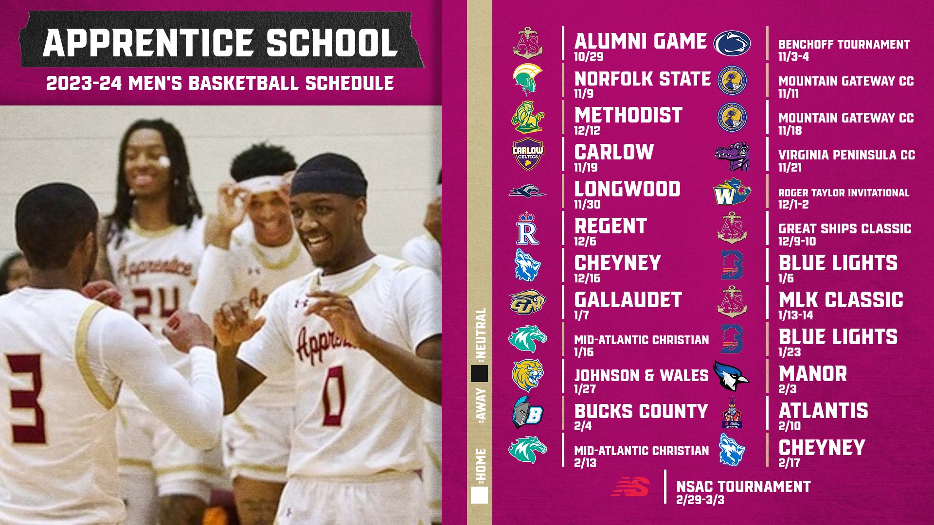Men's Basketball Announces 202324 Schedule The Apprentice School