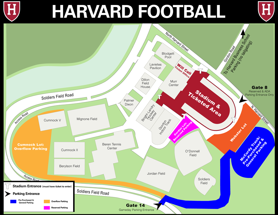 Harvard Athletics Parking Map