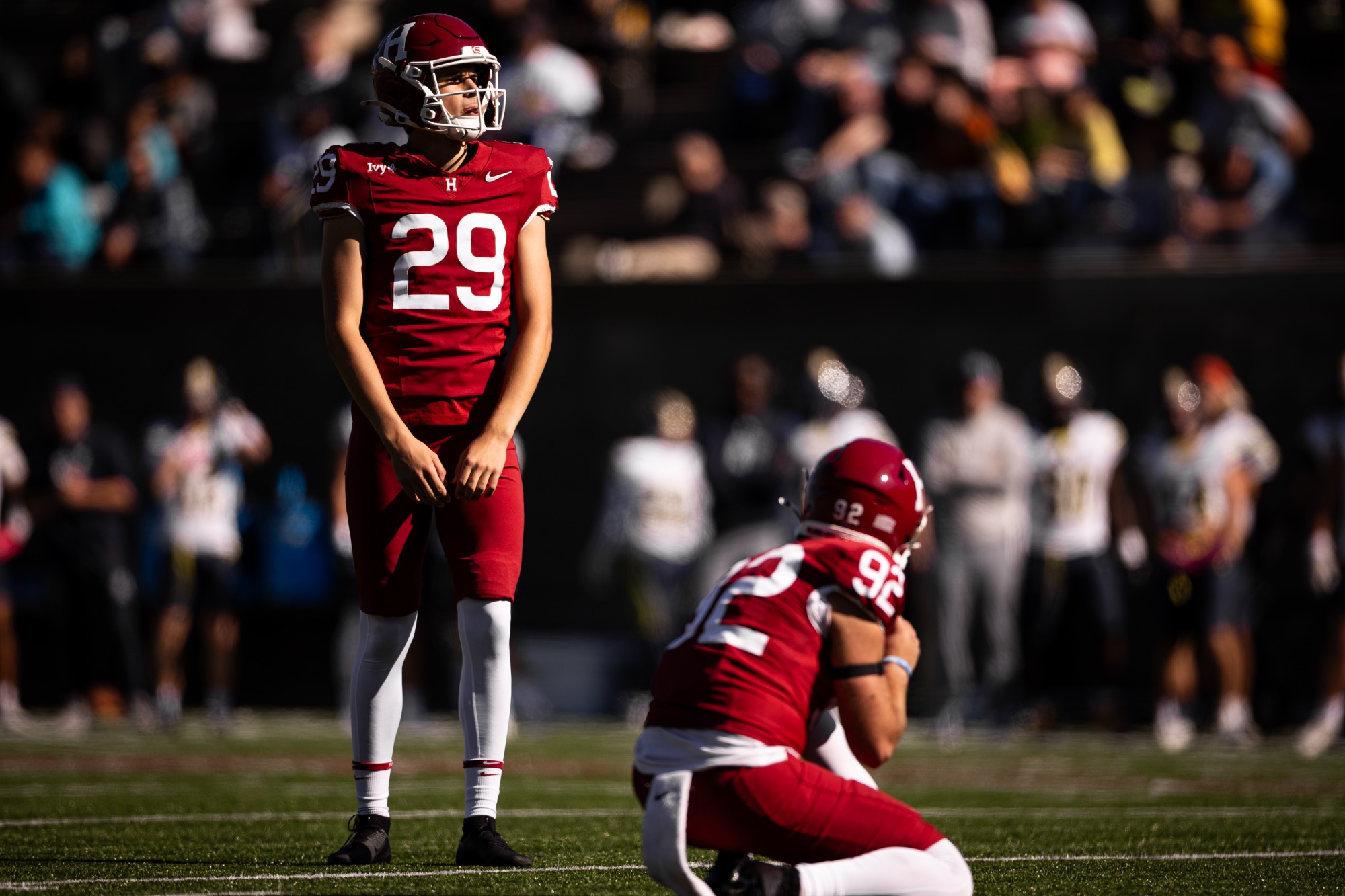 Harvard Football competes against Merrimack at Tim Murphy Field at Harvard Stadium on October 18, 2025.