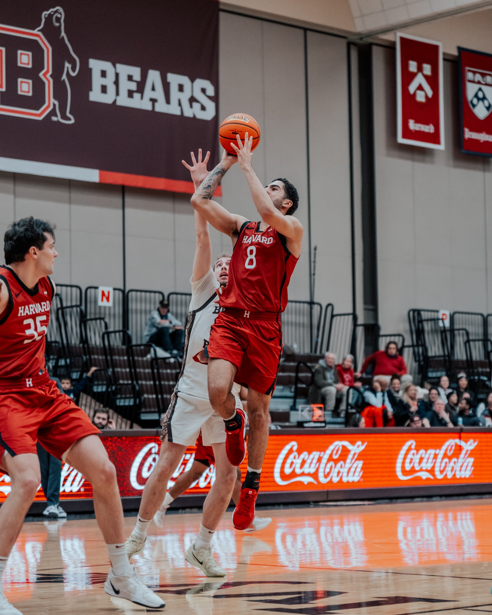 (Jan. 30, 2026) Harvard men's basketball defeats Brown on the road at the Pizzitola Sports Center in Providence. 

(Aiden Choi/Harvard Men's Basketball) 