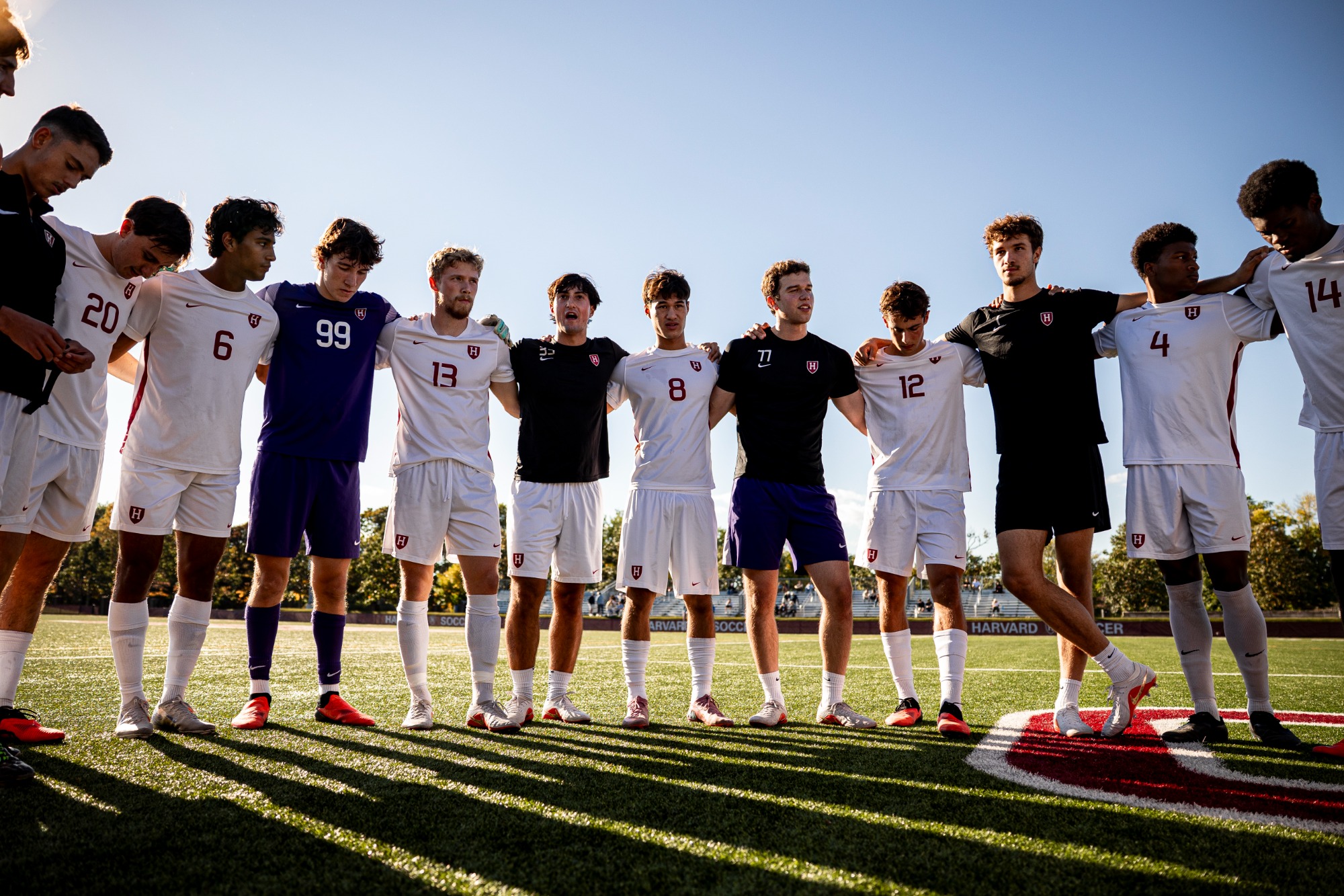 Harvard Men's Soccer in action against Columbia on October 3, 2026, with huddle.