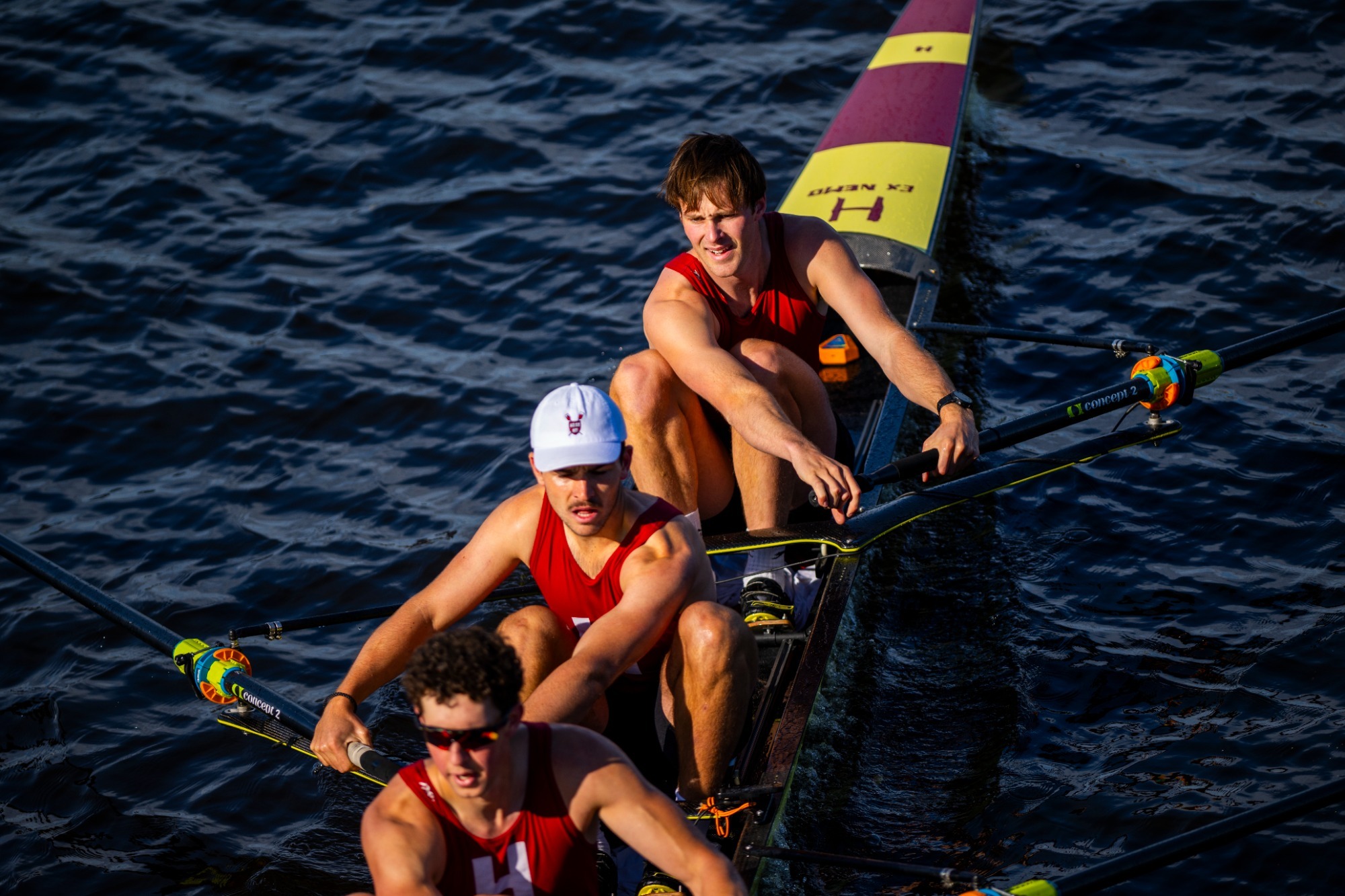 Jack Dorney rows in the bow of the varsity eight against Cornell.