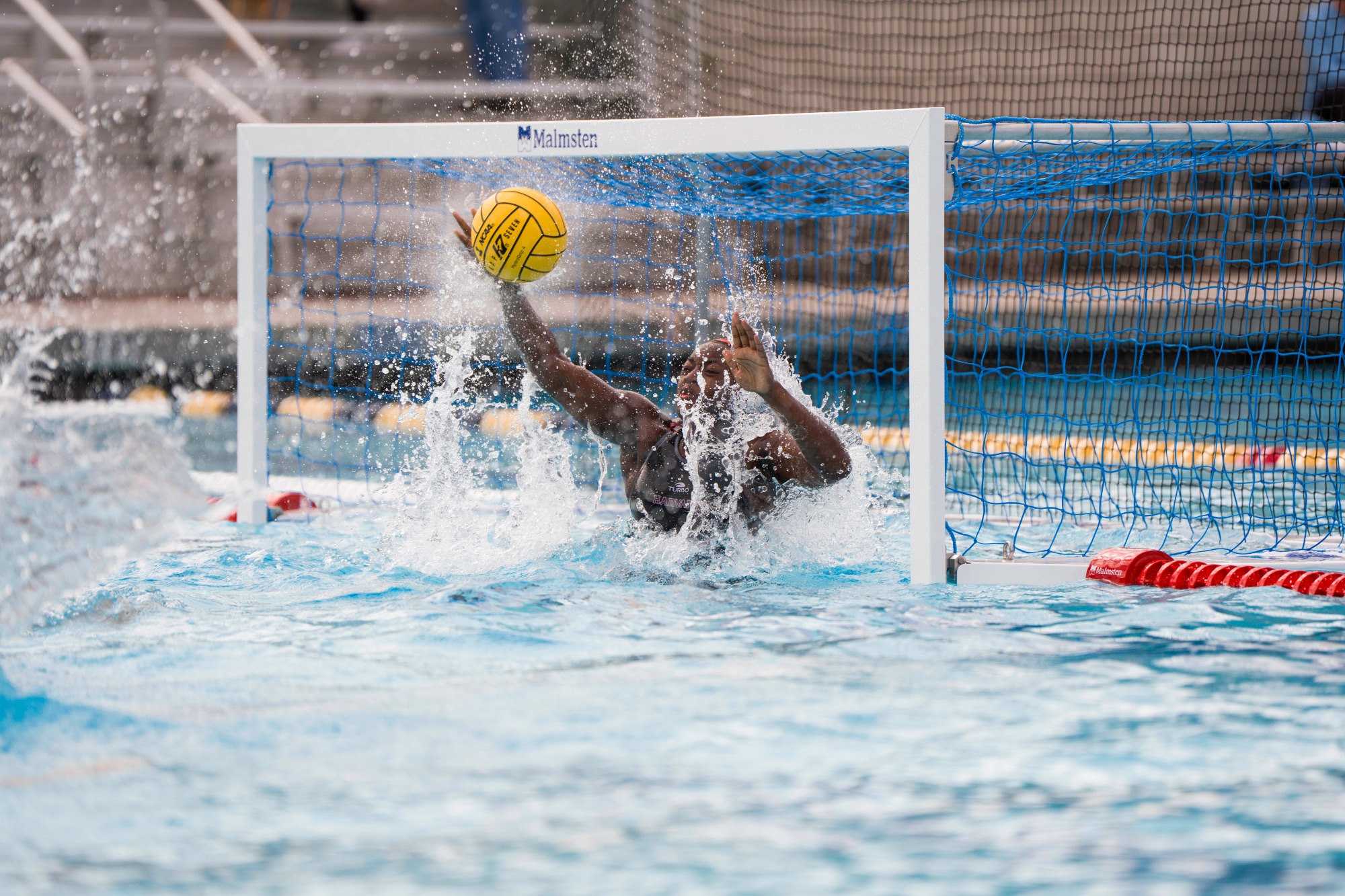 Sutchie Ofori-Nyako makes a save at the NCAA Championships in La Jolla, Calif.