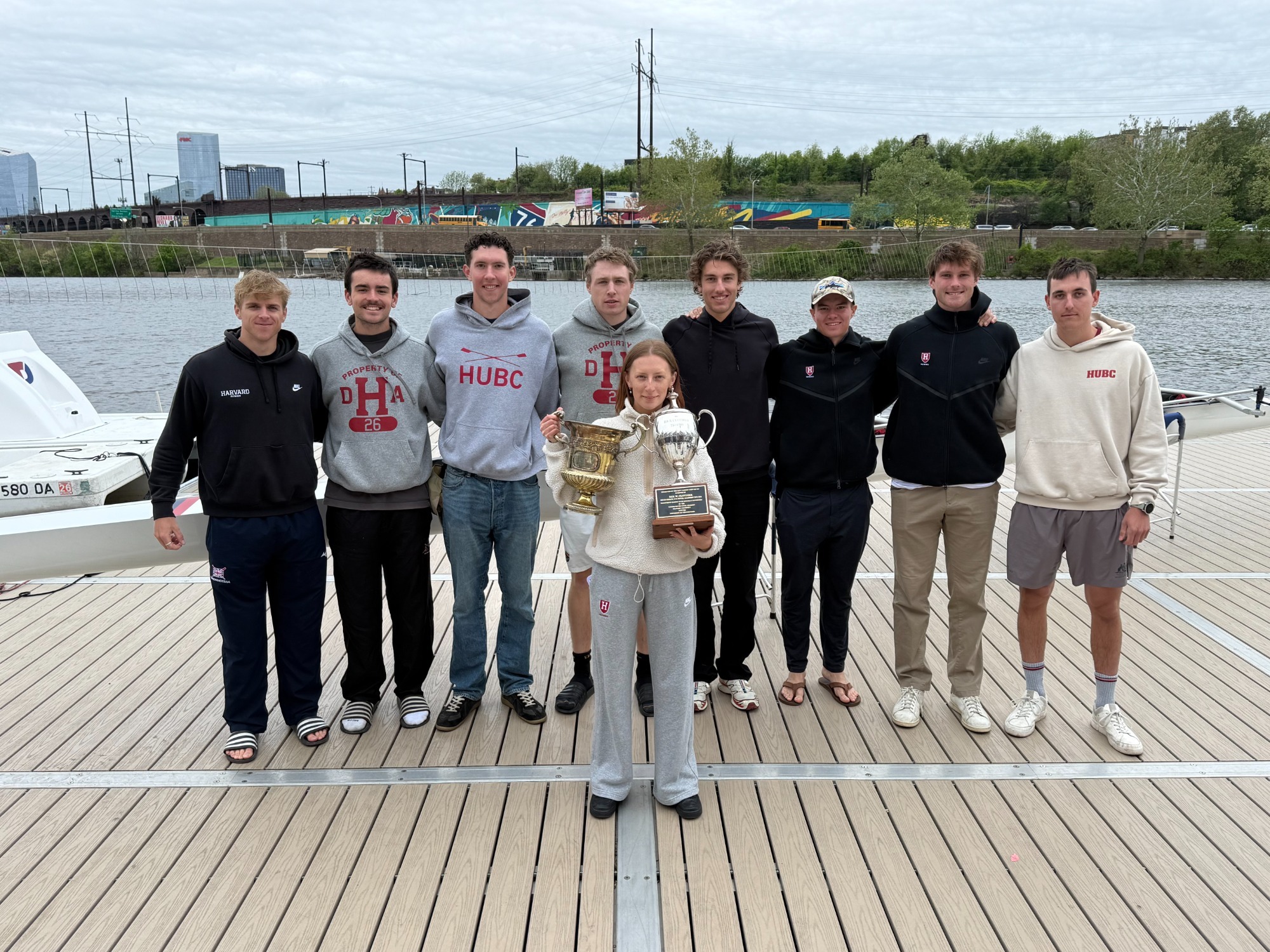 Harvard heavies with the Adams Cup after wins over Penn and Navy.