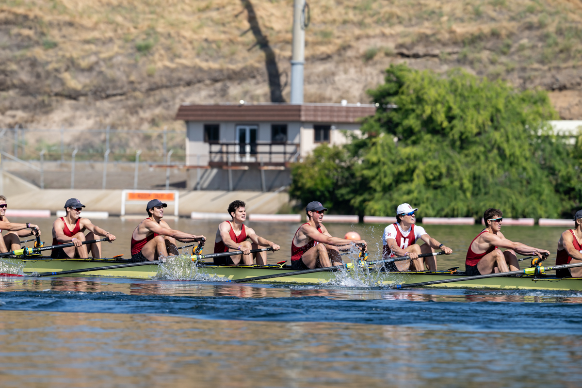 Second varsity rows in the semifinals of day two at the IRA National Championship Regatta.
