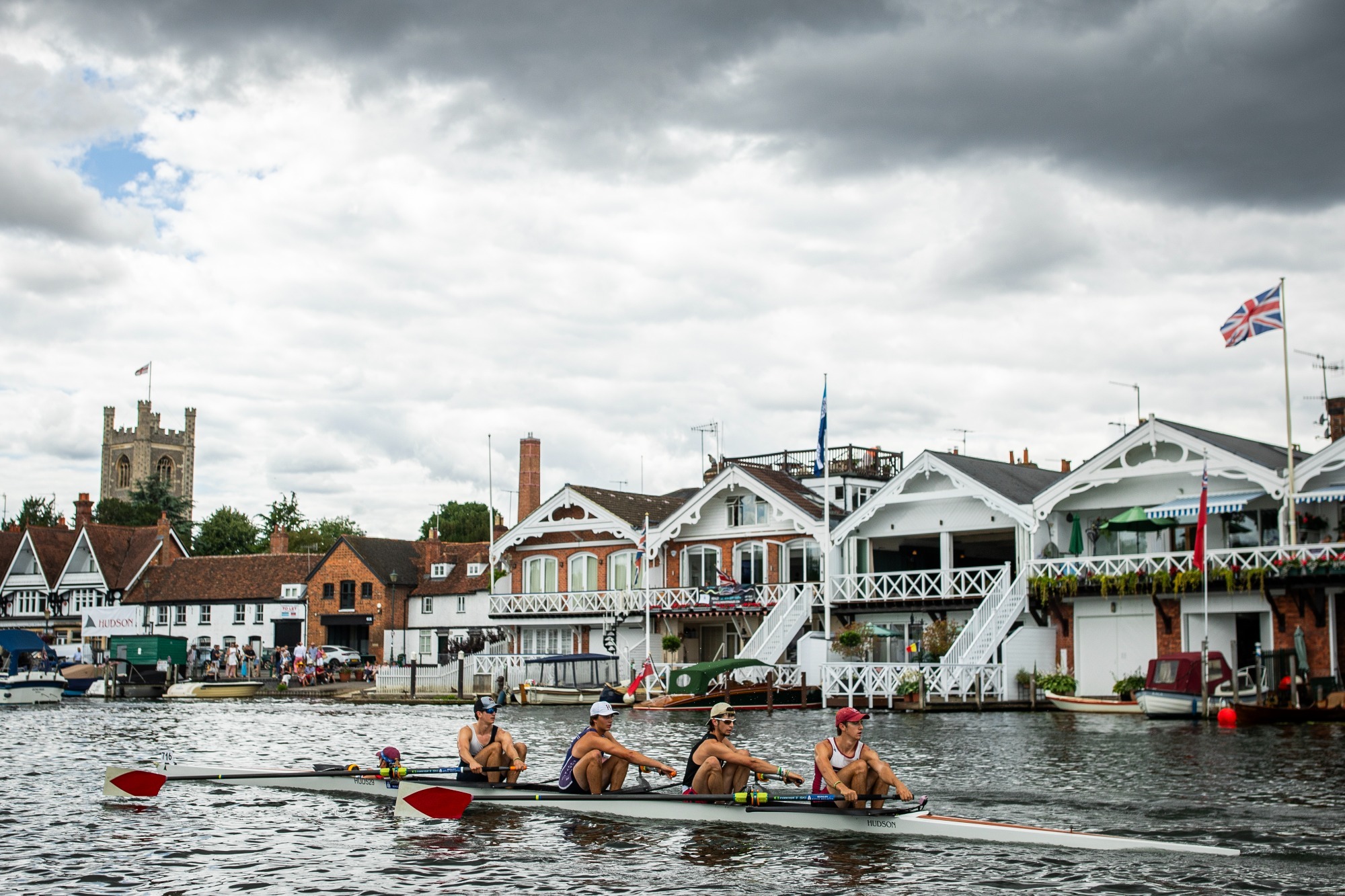 Harvard four practicing at Henley.