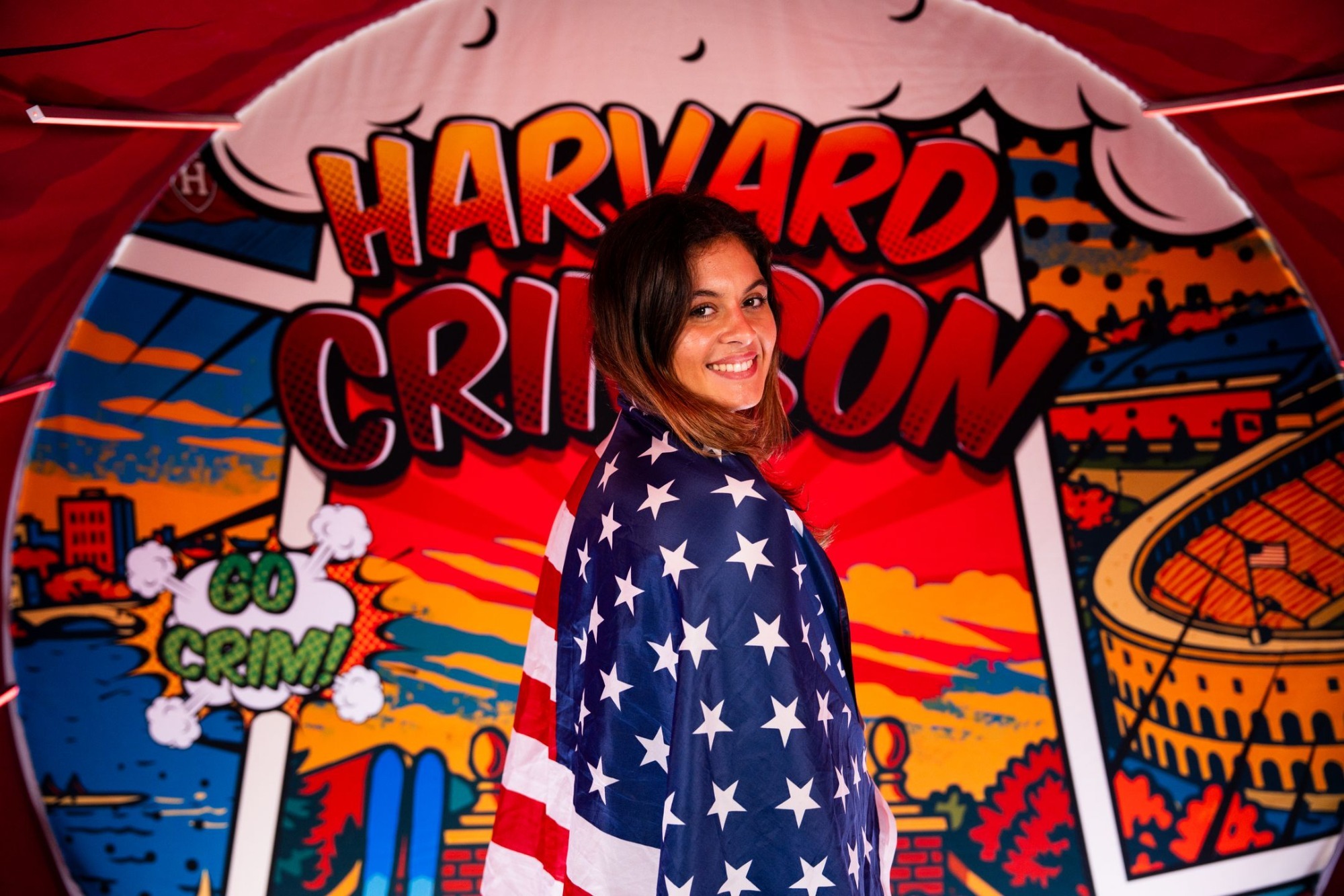 Kathryn Serra posed with USA flag draped over her shoulders.