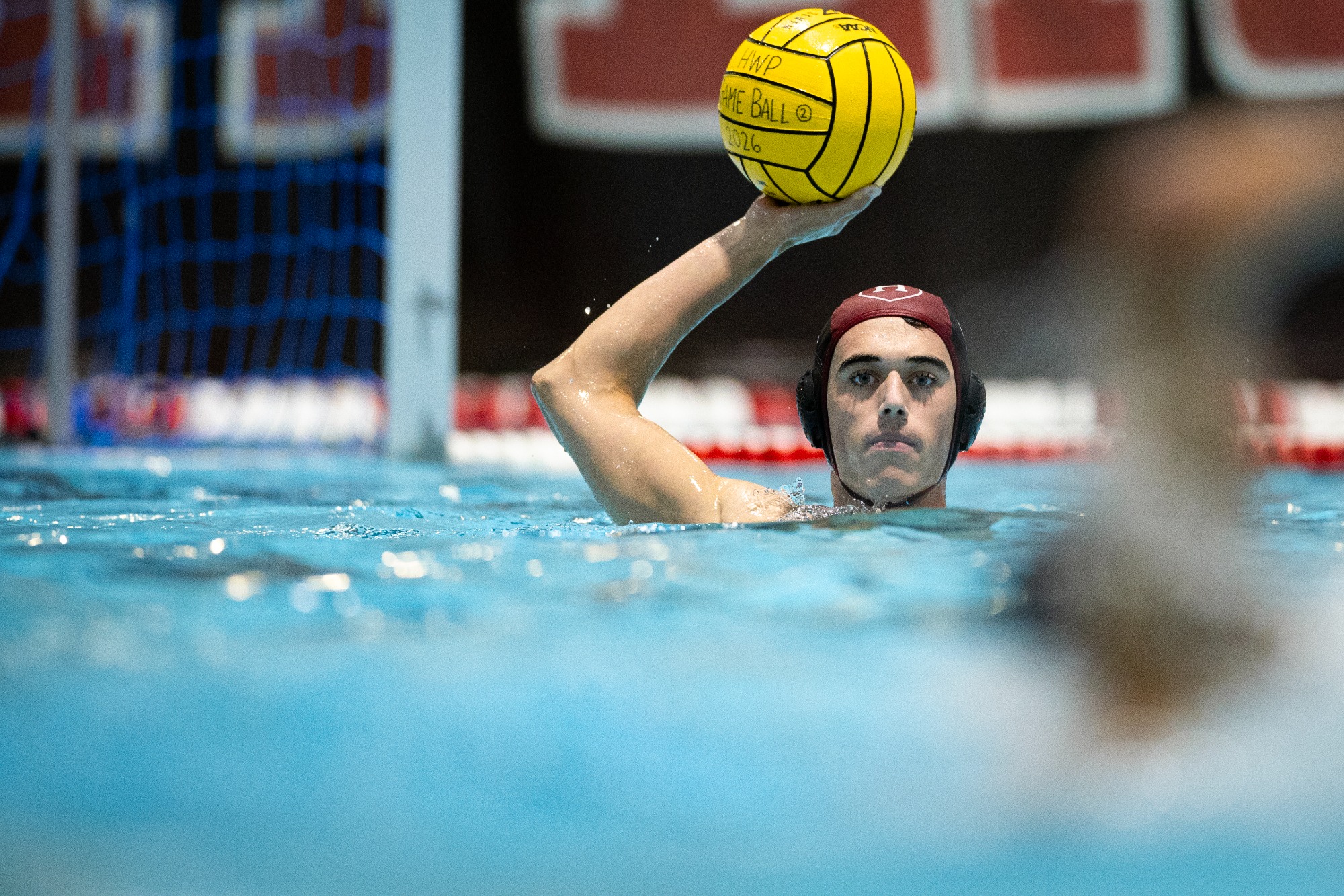Harvard Men's Water Polo's Jonas Ransford in action on August 29, 2026, with pass.