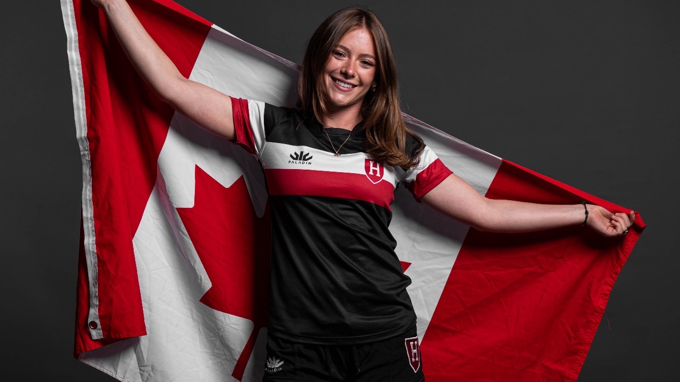 Ava Ference holding Canadian flag