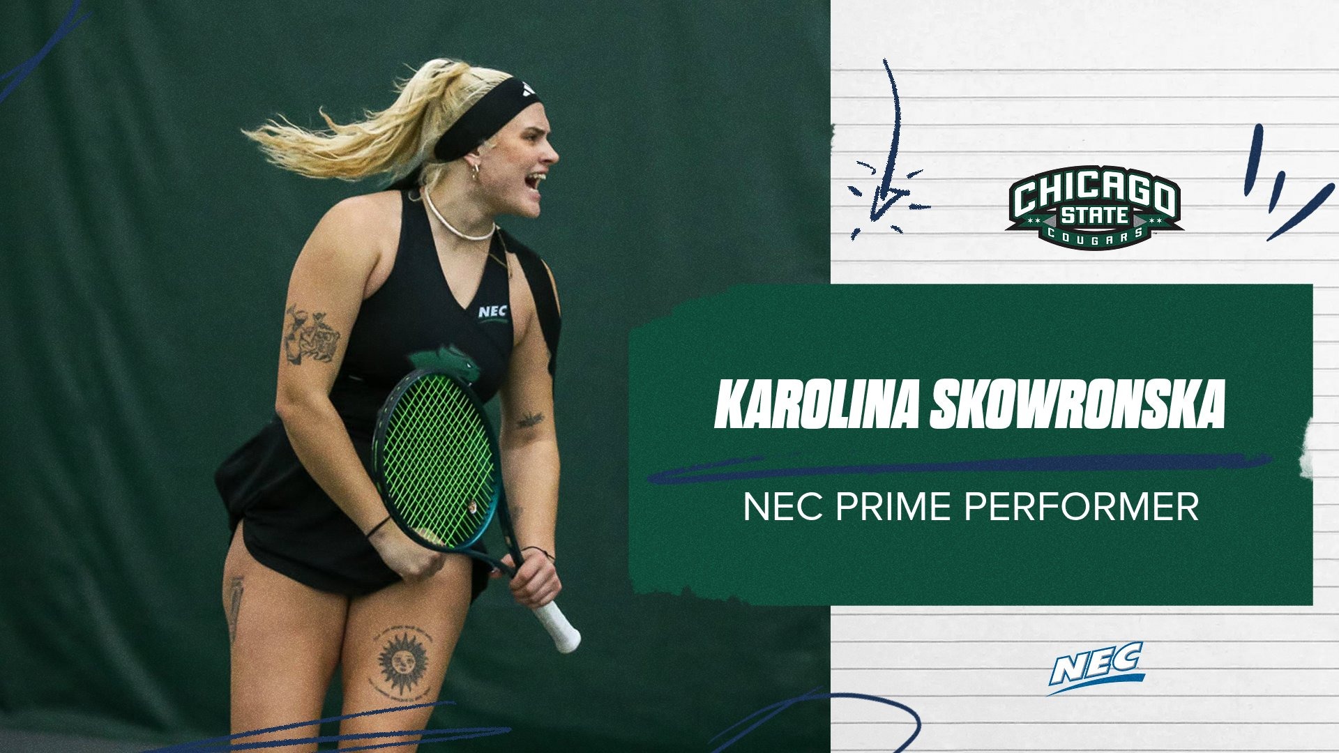 Karolina Skowronska of Women's Tennis named NEC Prime Performer on April 14, 2026