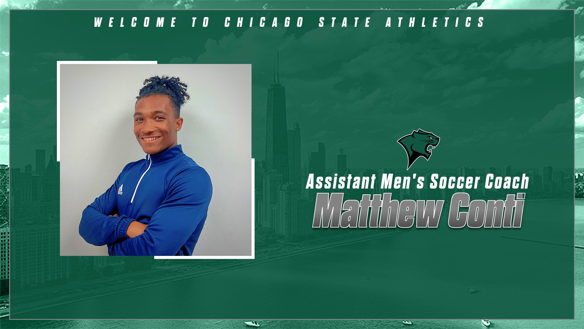 Assistant Men's Soccer Coach Matthew Conti welcome graphic 