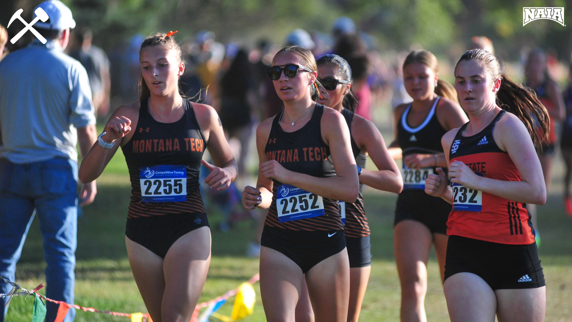 Montana Tech women's cross country runners race at the UM Golf Course in Missoula earlier in the 2025 season
