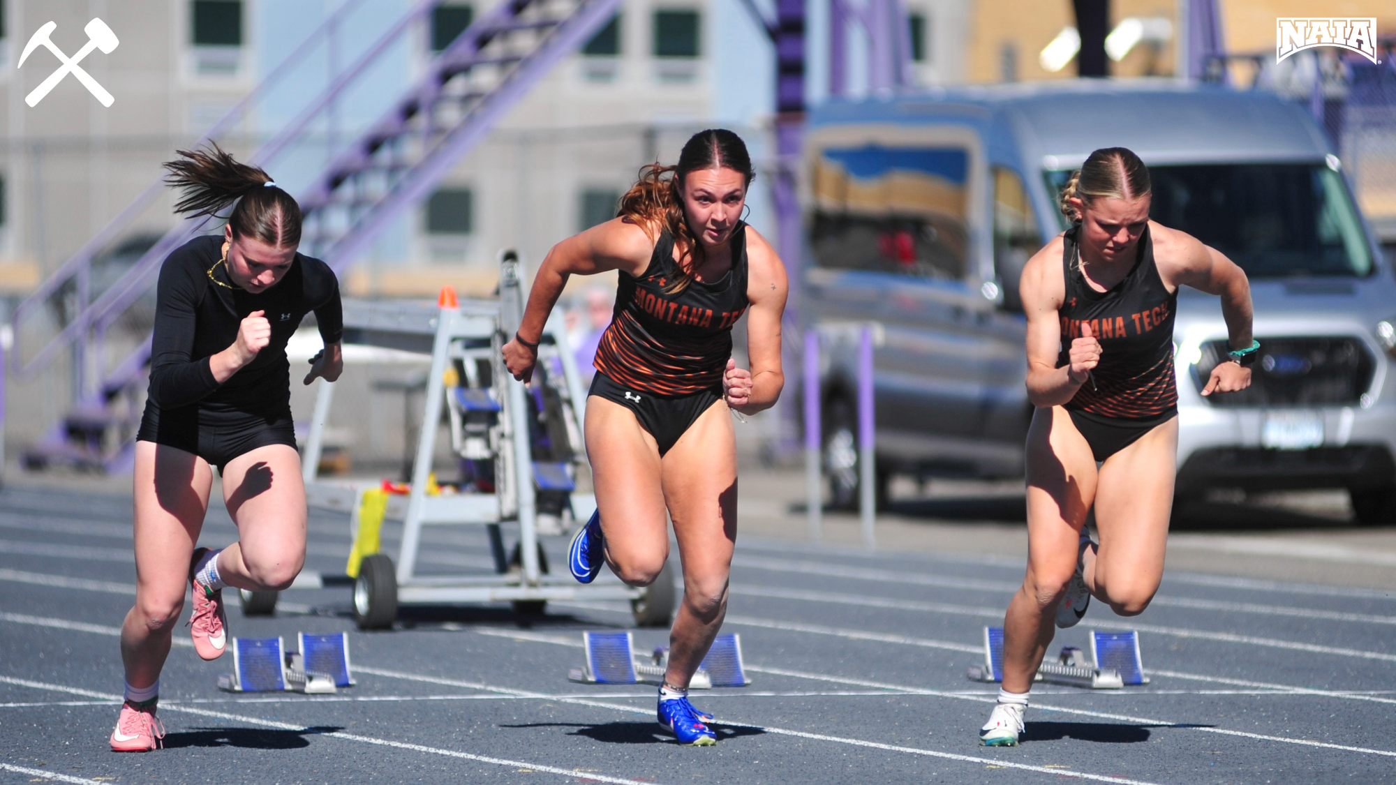 Montana Tech women's runner start the 60m dash during a fall meet