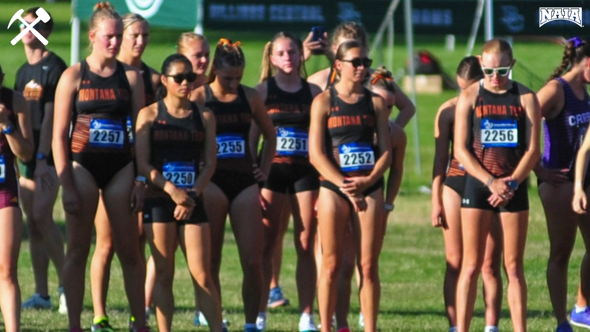 Montana Tech's women's cross country team prepares for the start of a race