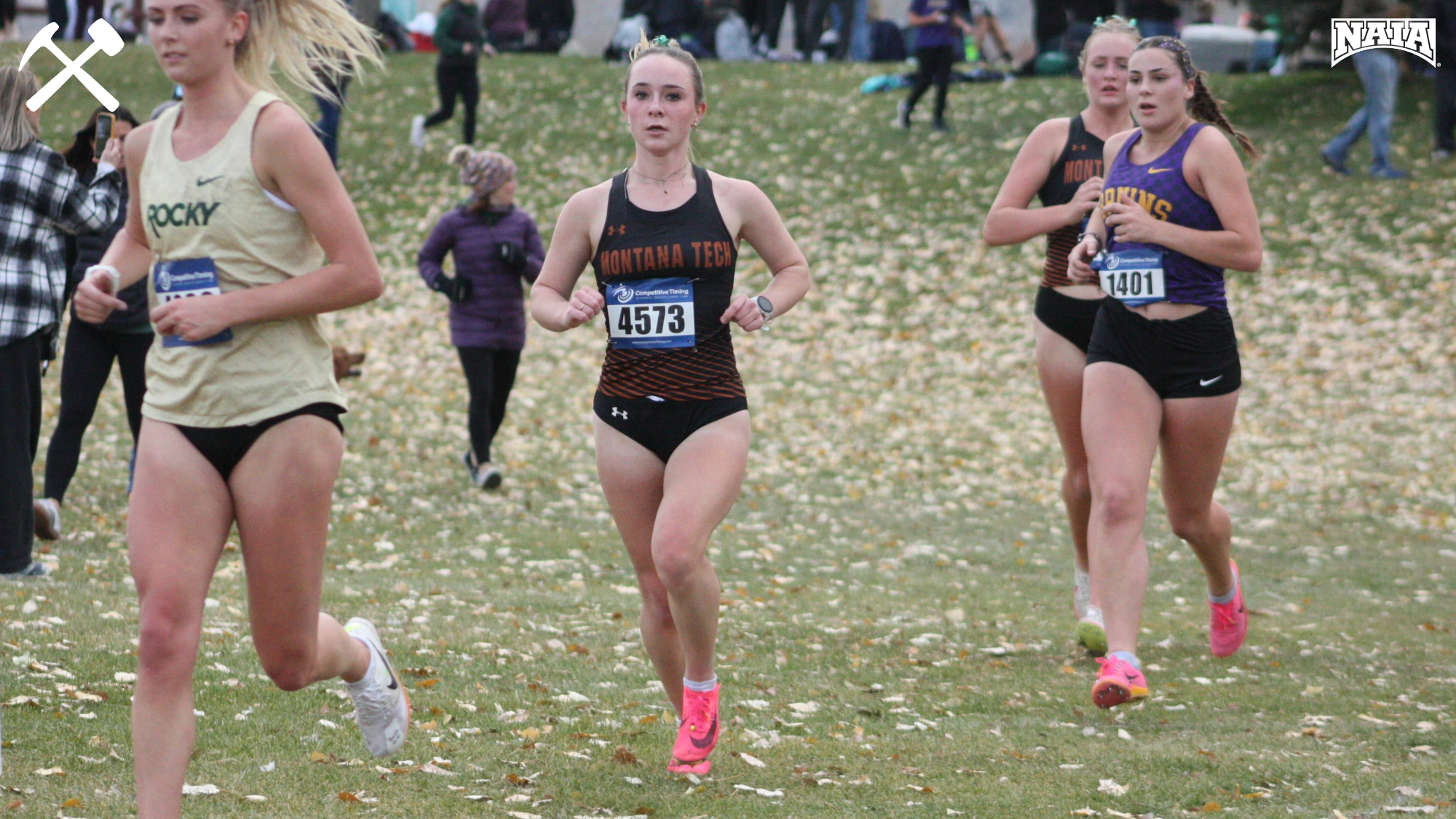 Bella Bermingham races in a cross country meet for Montana Tech