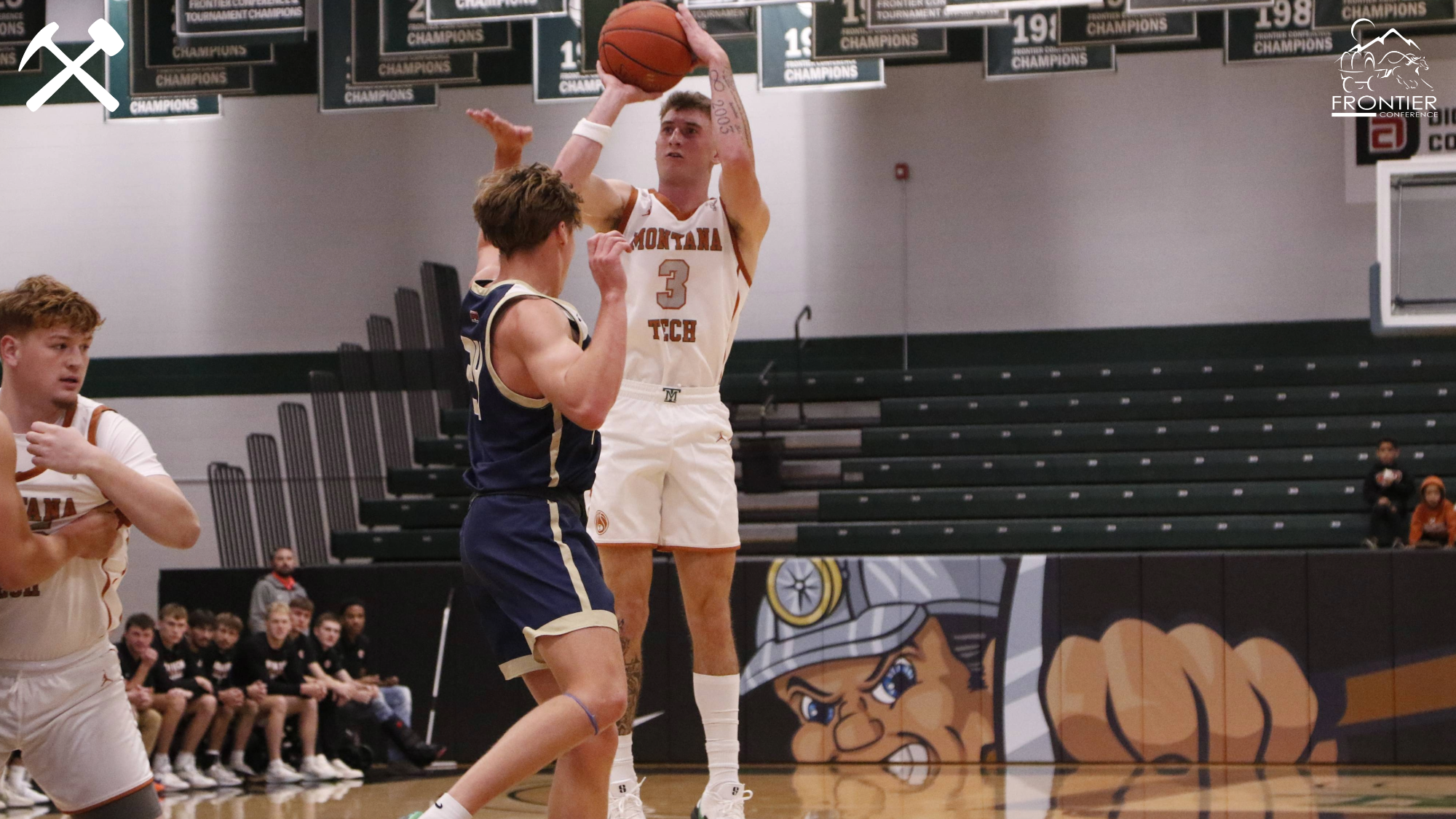Montana Tech's Brayden Koch shoots a 3-pointer during a home men's basketball game