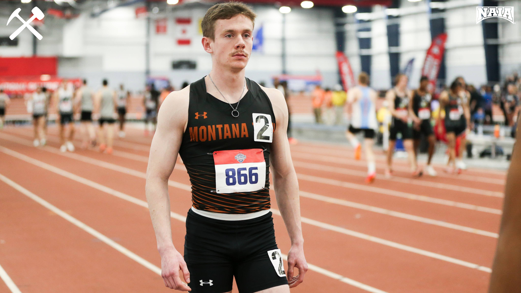 Matt Moreni prepares to run a race in a track meet