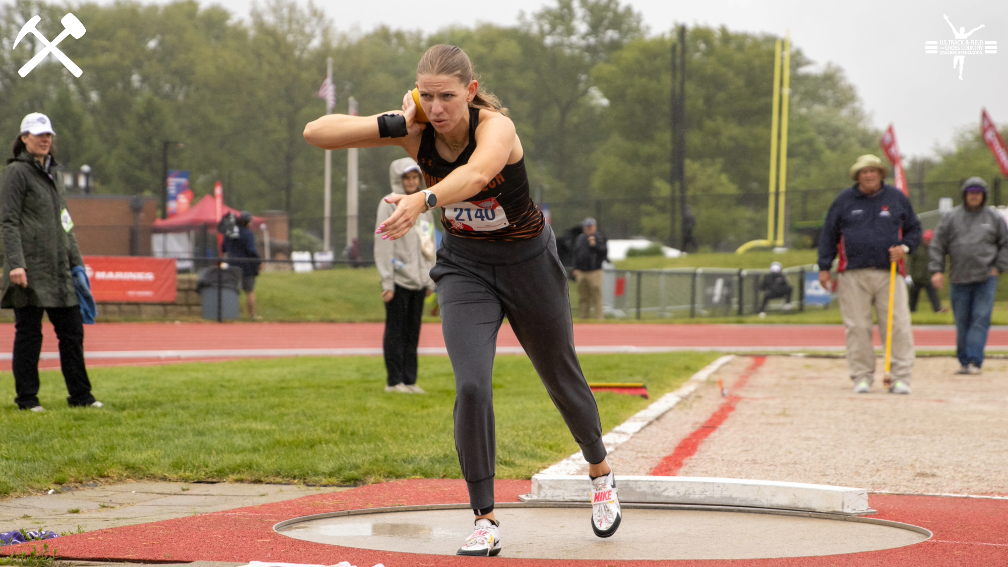 Abby Clark prepares to throw the shot put at the 2025 NAIA outdoor track & field championships.